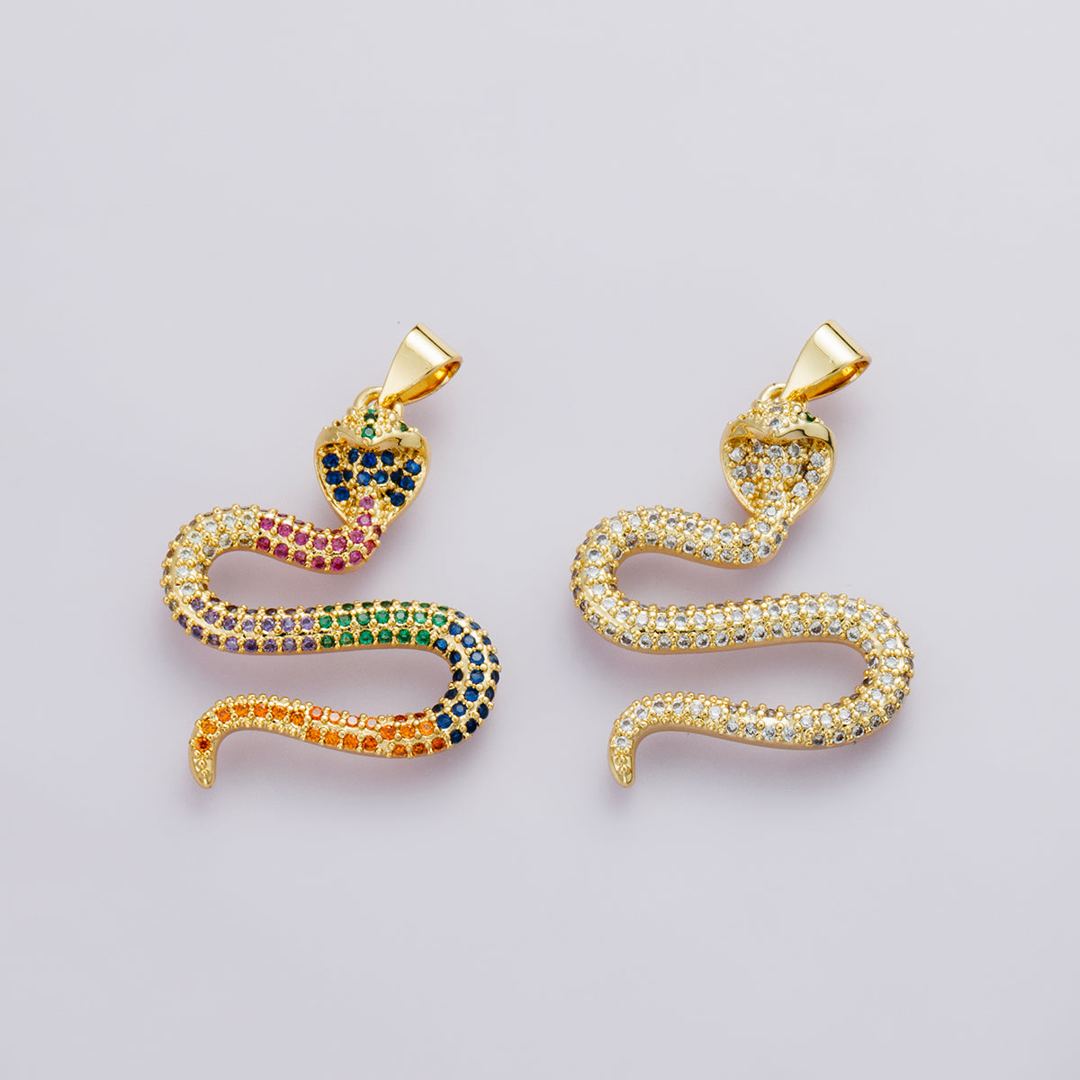 14K Gold Filled Clear, Multicolor Micro Paved CZ Serpent Snake Pendant | I00664 I00665
