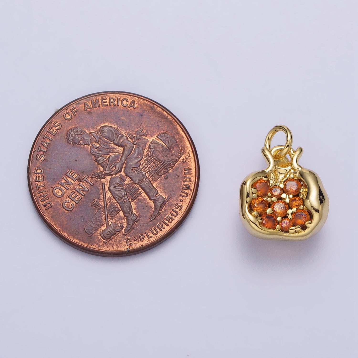 16K Gold Filled Fruit Pomegranate Vermilion Micro Paved CZ Mini Charm in Gold & Silver | AC-268 AC-269