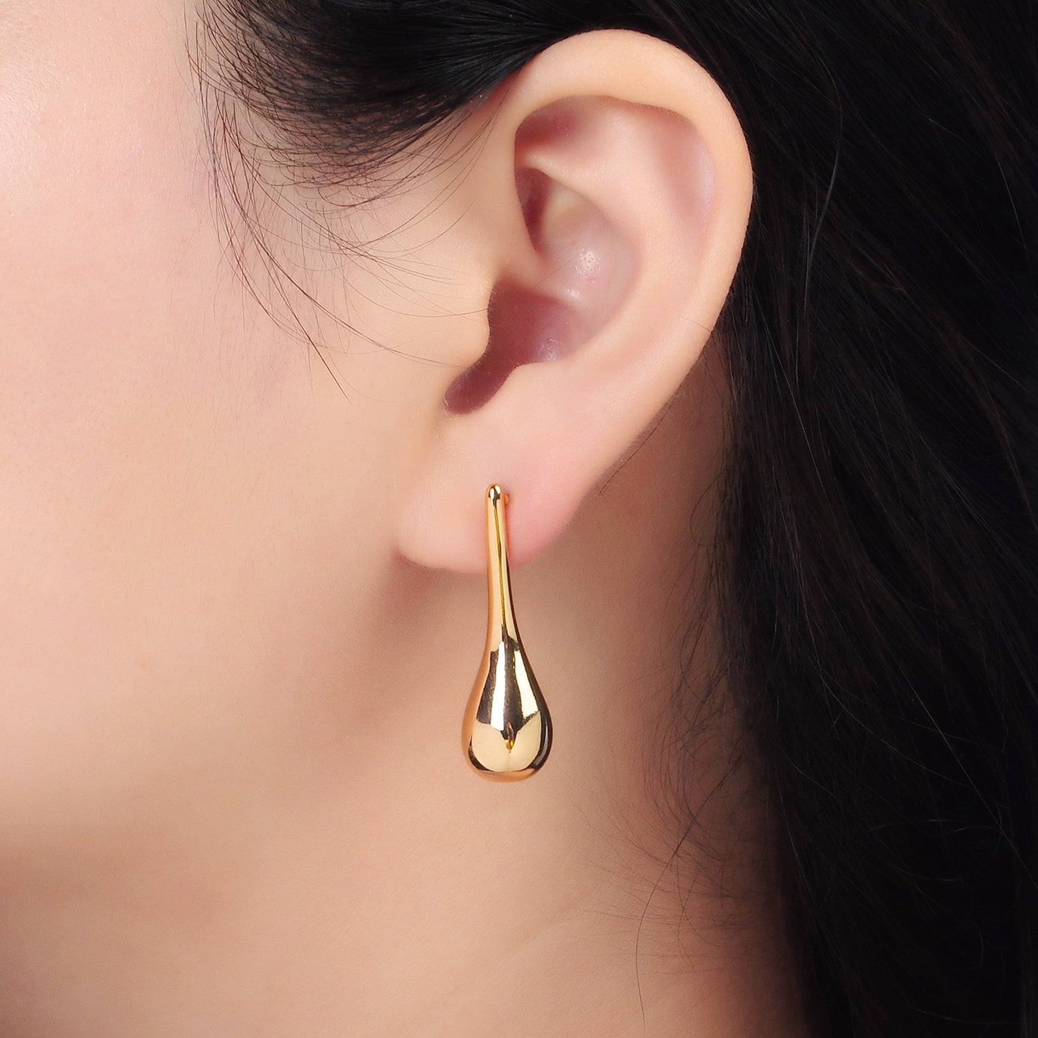 24K Gold Filled 34mm Teardrop Molten Drop Stud Earrings in Gold & Silver | AD590 AD591