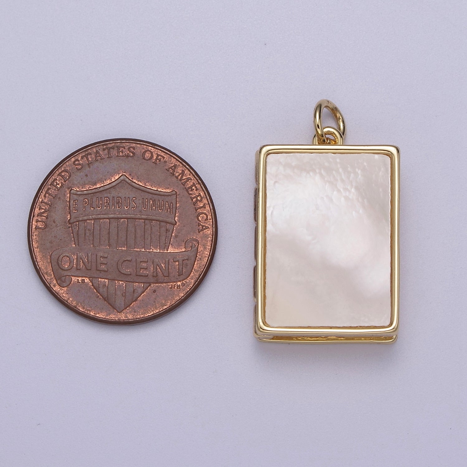 24K Gold Filled 25mm Mother of Pearl Rectangle Locket Charm | C00112
