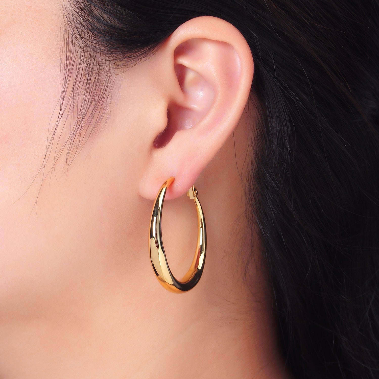 24K Gold Filled 40mm Minimalist Hinge Hoop Earrings in Gold & Silver | Earrings-00609