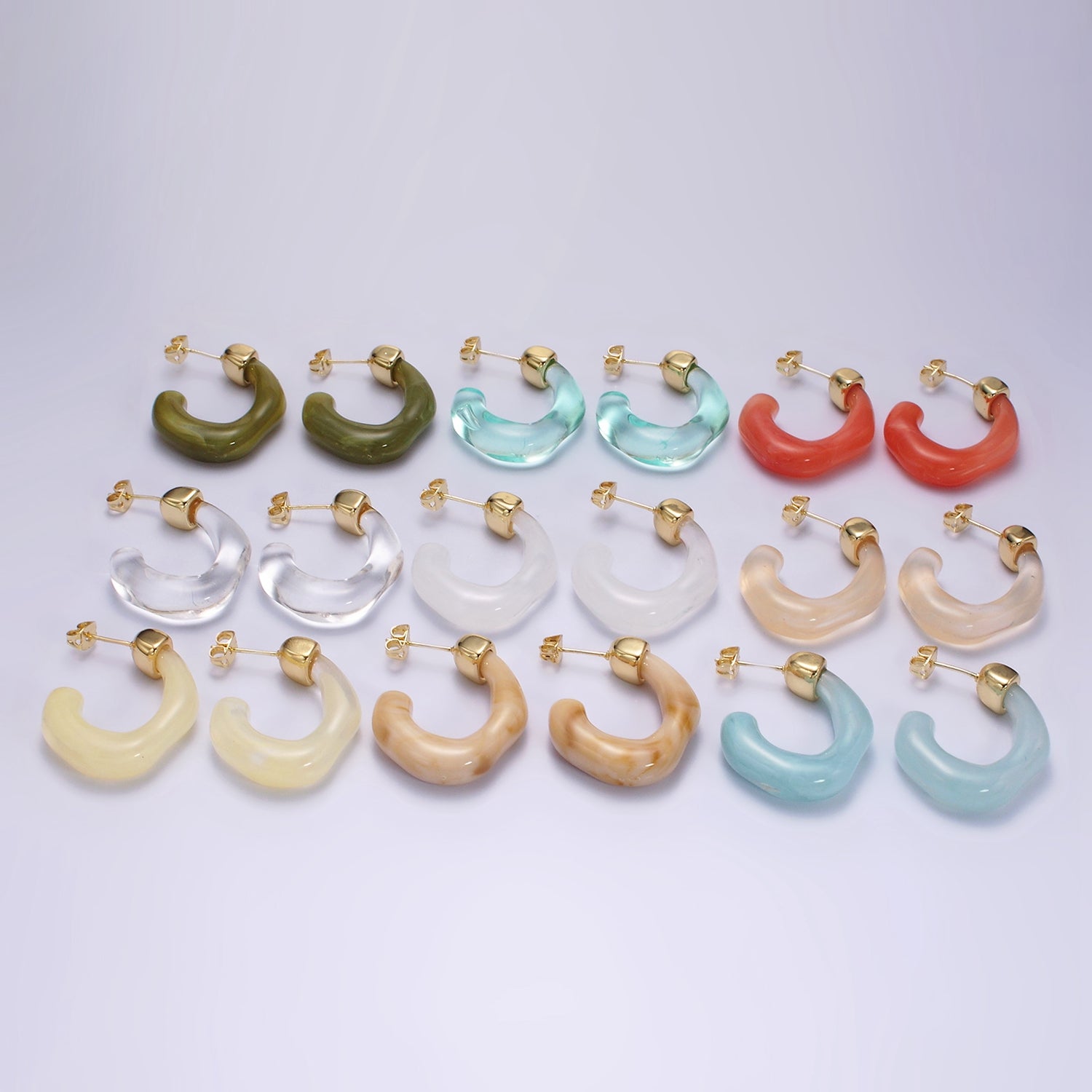 14K Gold Filled 30mm J-Shaped Resin Hoop Earrings | AE161 - AE167
