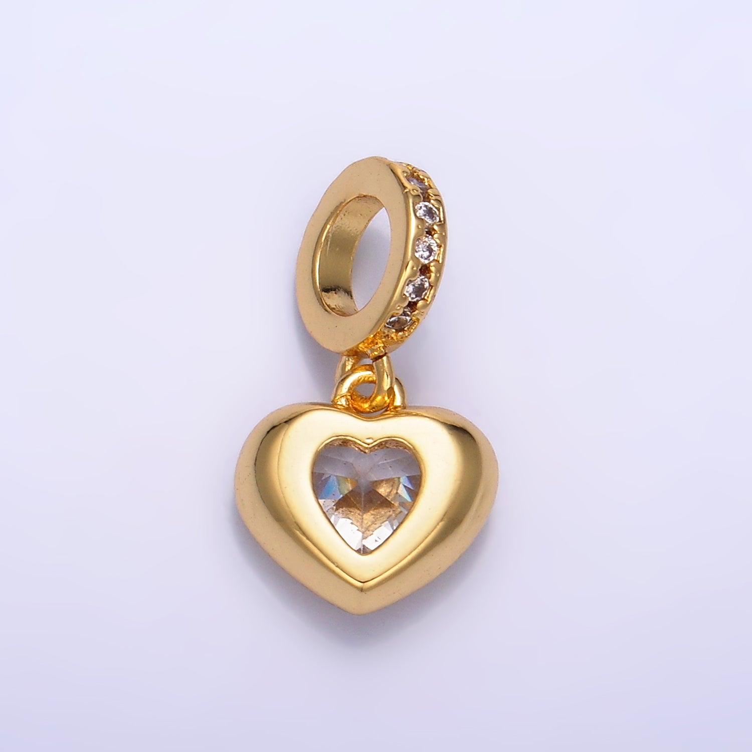 24K Gold Filled Molten Heart Clear CZ Micro Paved Bail Pendant | W272