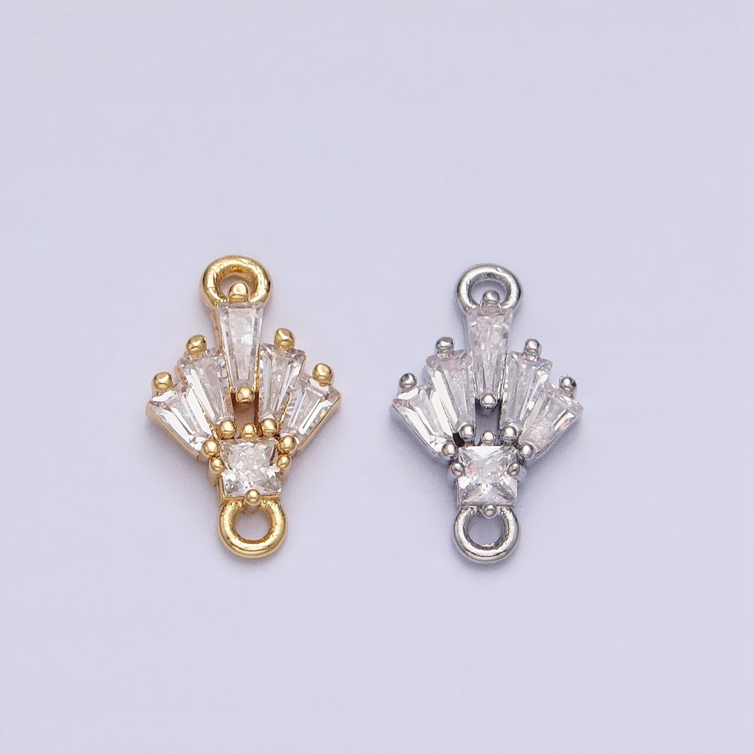 18K Gold Filled Clear CZ Multiple Baguette Round Mini Connector in Gold & Silver | Y841