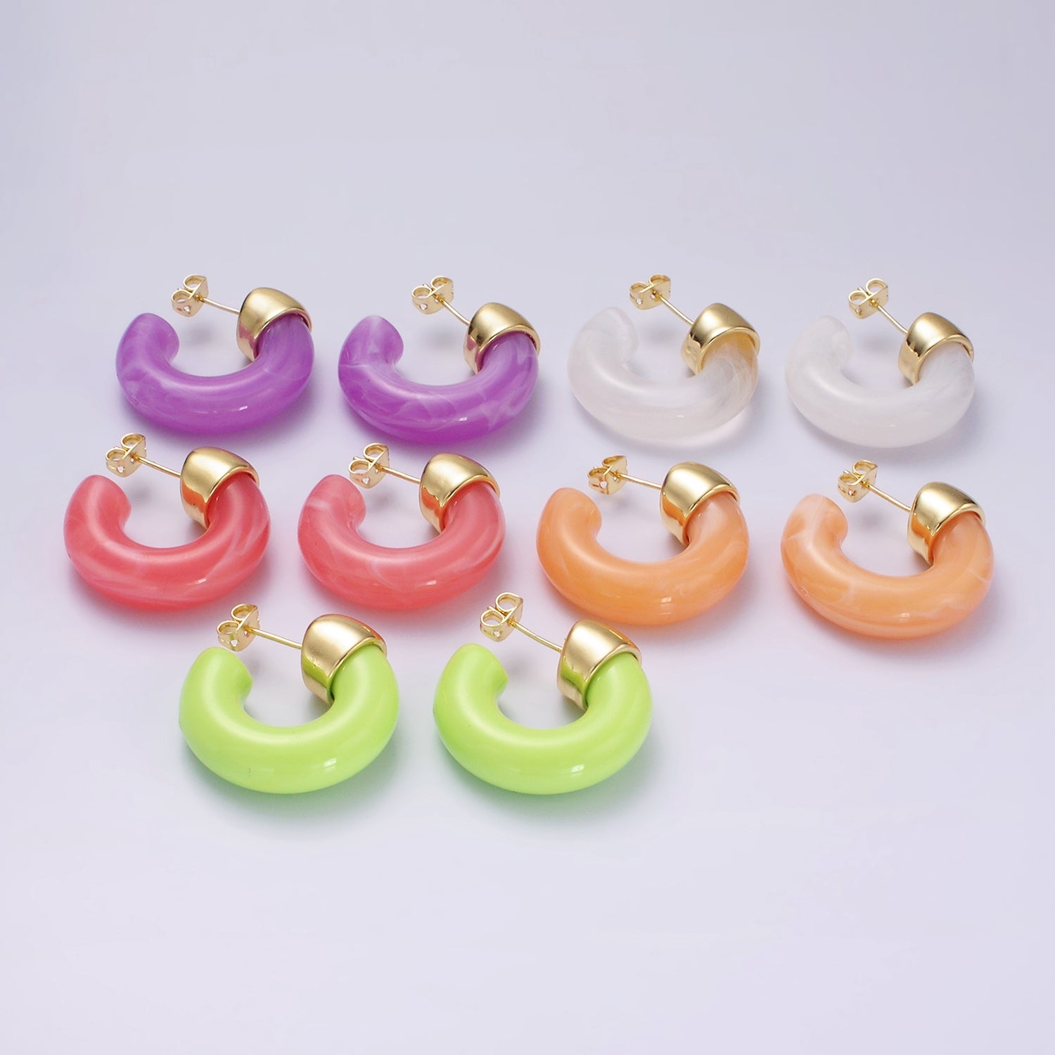 14K Gold Filled 30mm Orange, White Resin C-Shaped Hoop Earrings | AE186 AE187
