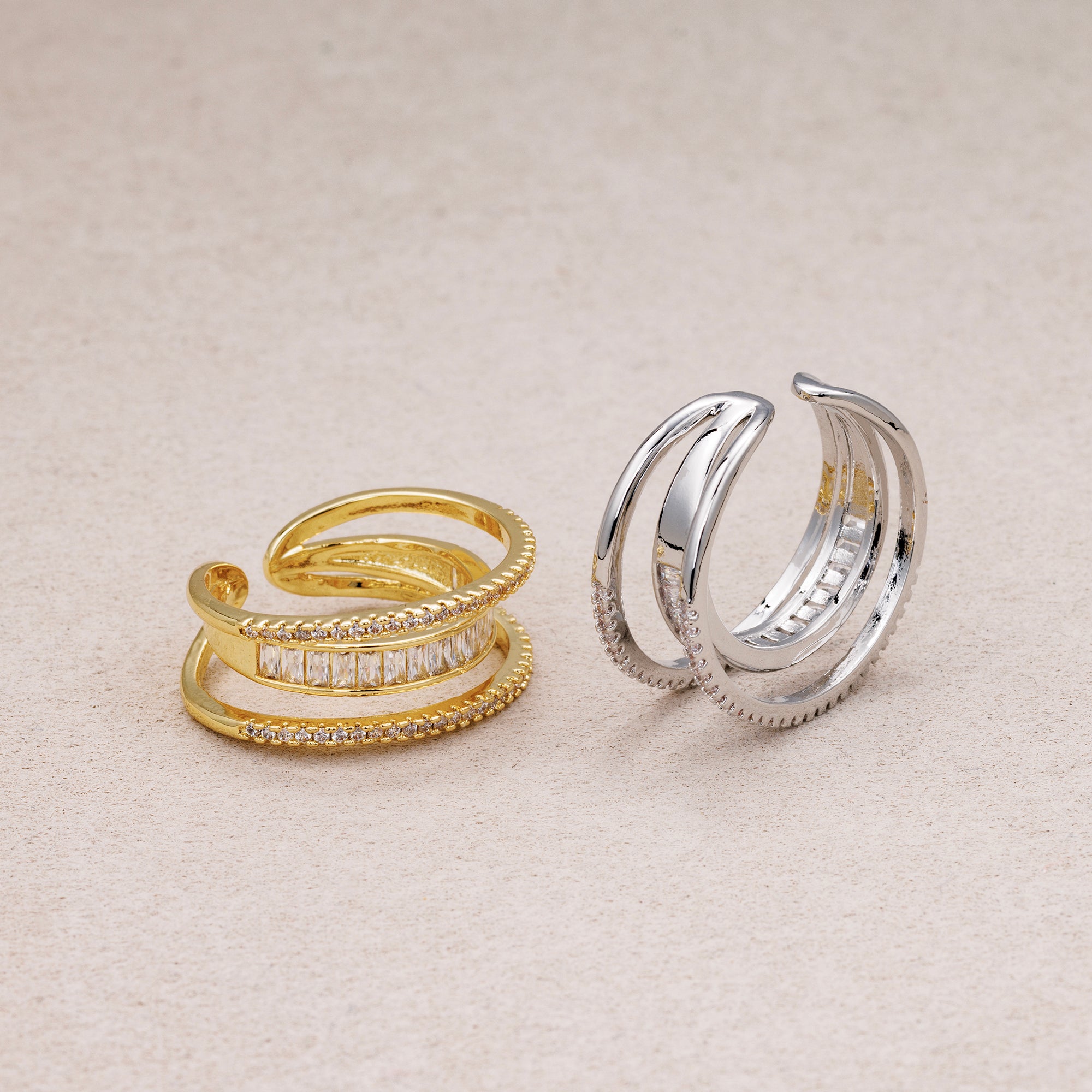 Triple Banded CZ Baguette Micro Pave Adjustable Rings-240 Rings-241