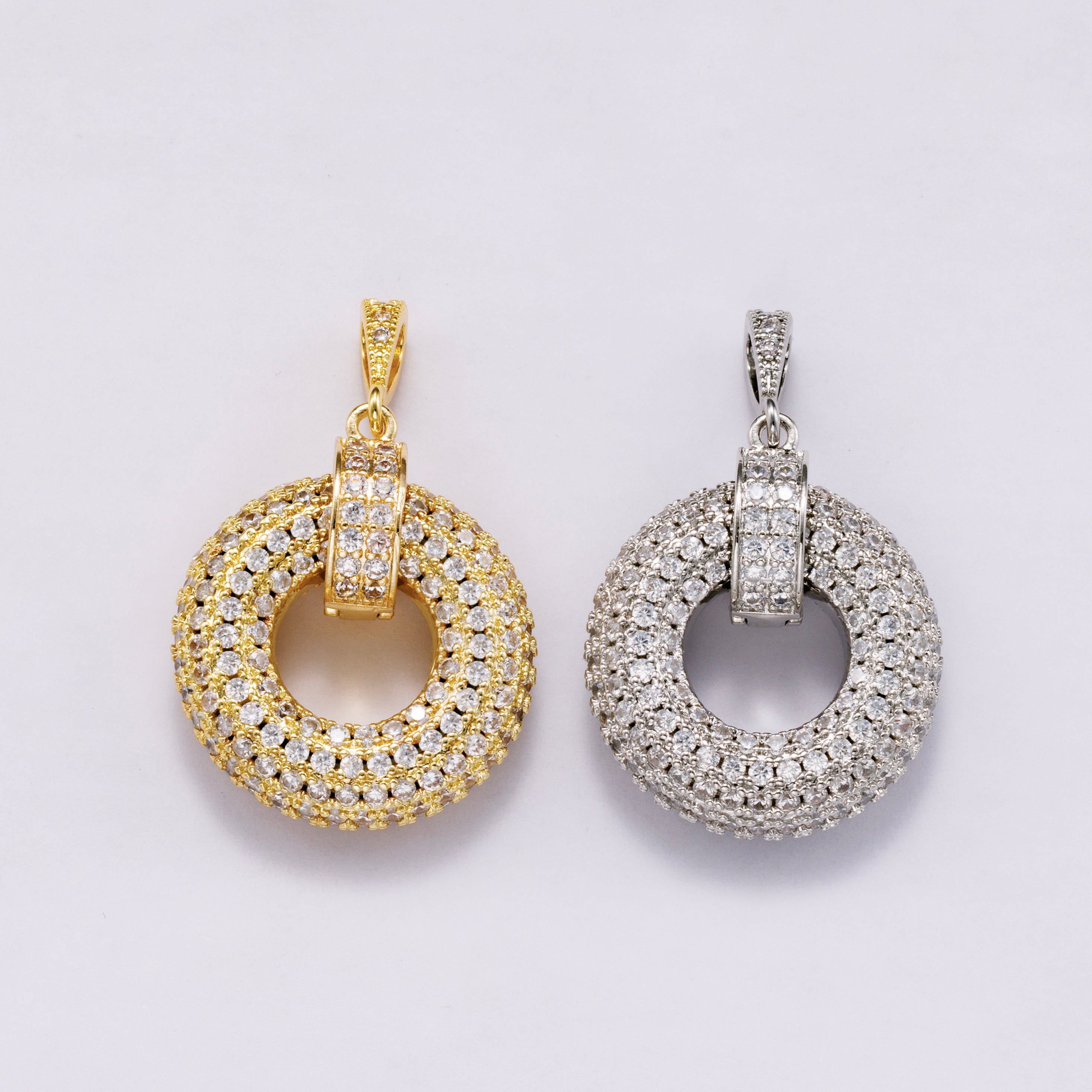 14K Gold Filled 35mm Micro Paved CZ Open Round Pendant in Gold & Silver | Charms-00560 Charms-00561