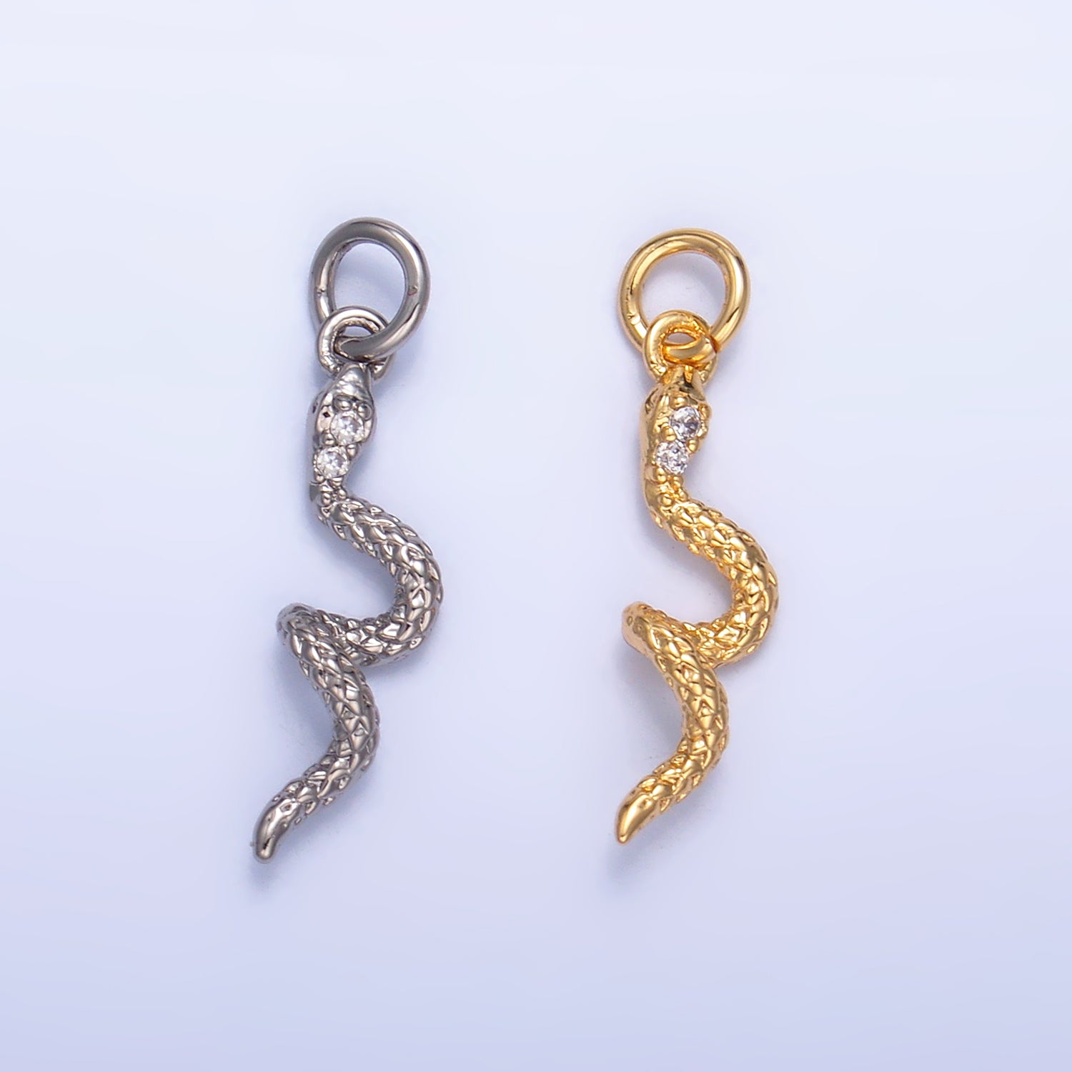 24K Gold Filled Micro Paved CZ Snake Serpent Multidimensional 3D Charm in Gold & Silver | W796