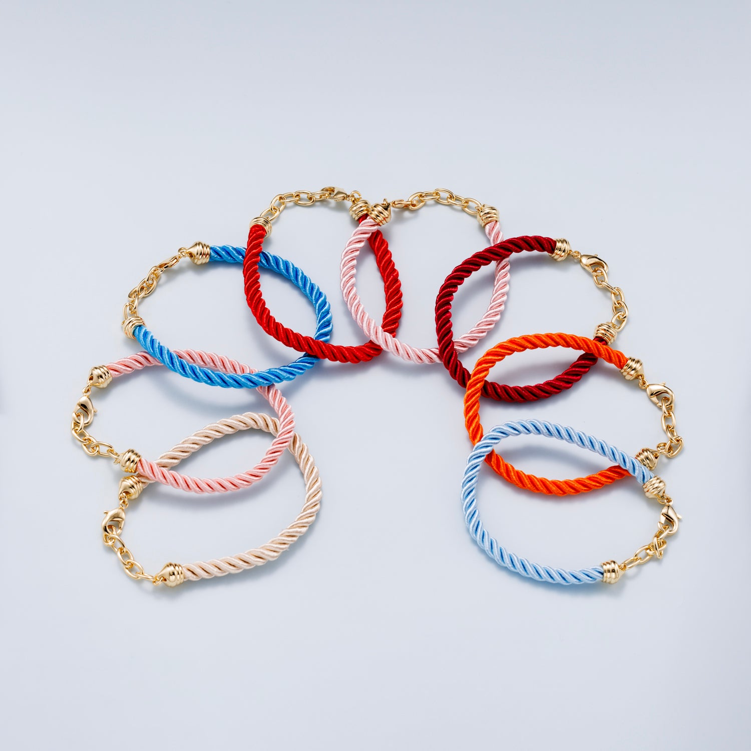 24K Gold Filled 5.5mm Twisted Braided Cord Chain 7.87 Inch Bracelet | WA-3831 - WA-3833