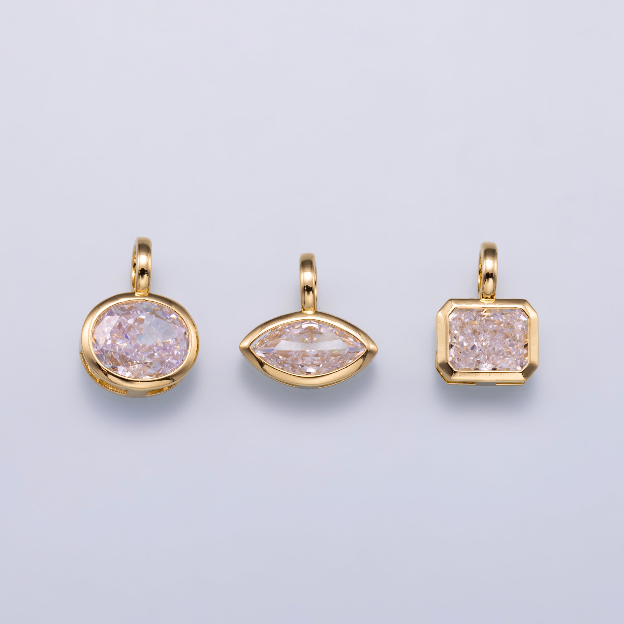 14K Gold Filled Clear Baguette, Oval, Marquise CZ Bezel Collar Chain Pendant | Charms-00750 ~ Charms-00752