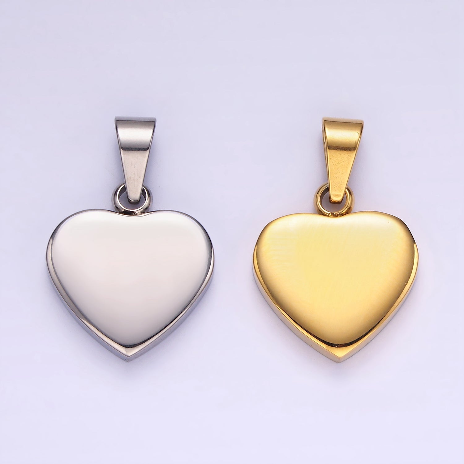 Gold Stainless Steel Heart Pendant Silver Blank Heart Charm P-1197 - DLUXCA