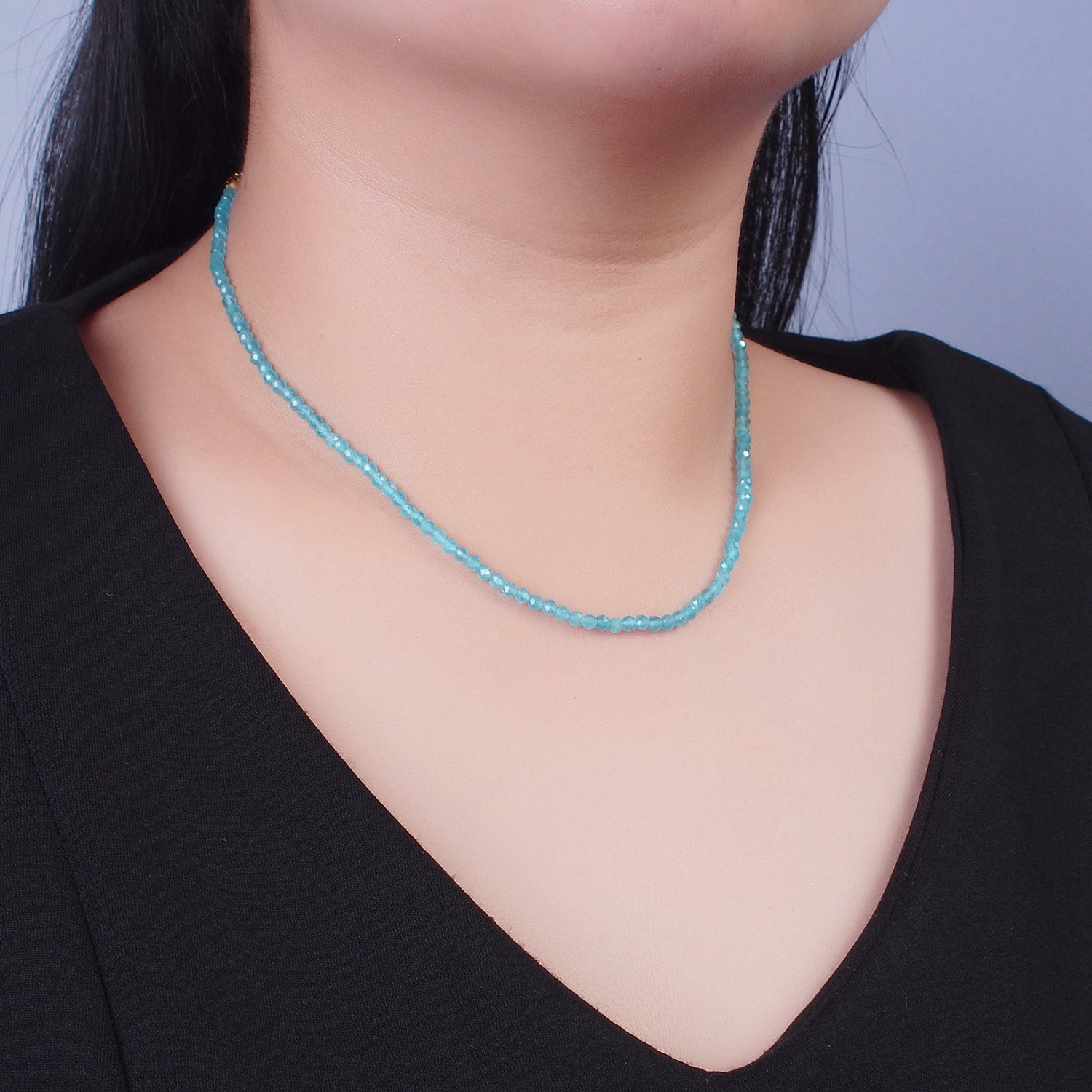 24K Gold Filled 3mm Round Gemstone 15 Inch Necklace | WA-3074
