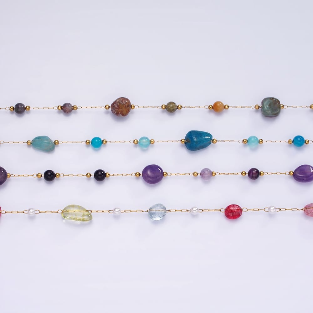 Stainless Steel 5mm Amethyst, Aventurine, Aquamarine Gemstone Rosary Paperclip Ball Satellite Unfinished Chain by Yard | Roll-01500