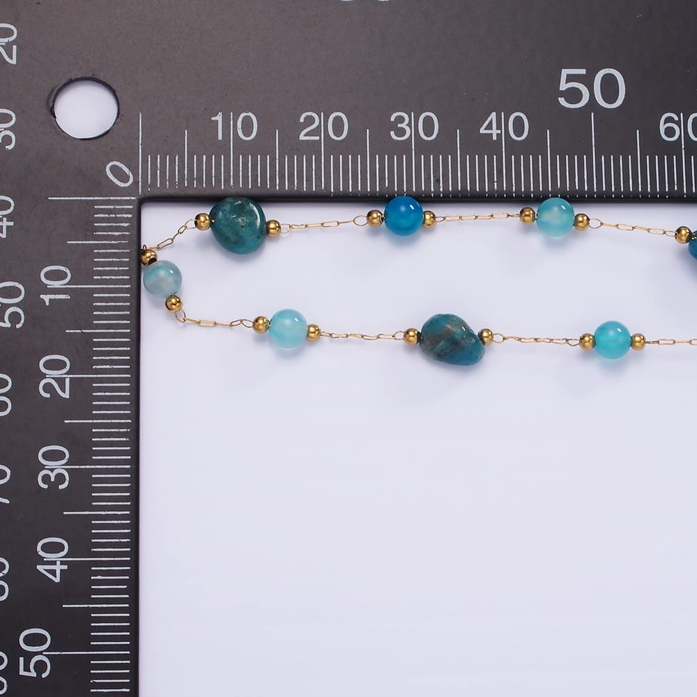 Stainless Steel 5mm Amethyst, Aventurine, Aquamarine Gemstone Rosary Paperclip Ball Satellite Unfinished Chain by Yard | Roll-01500