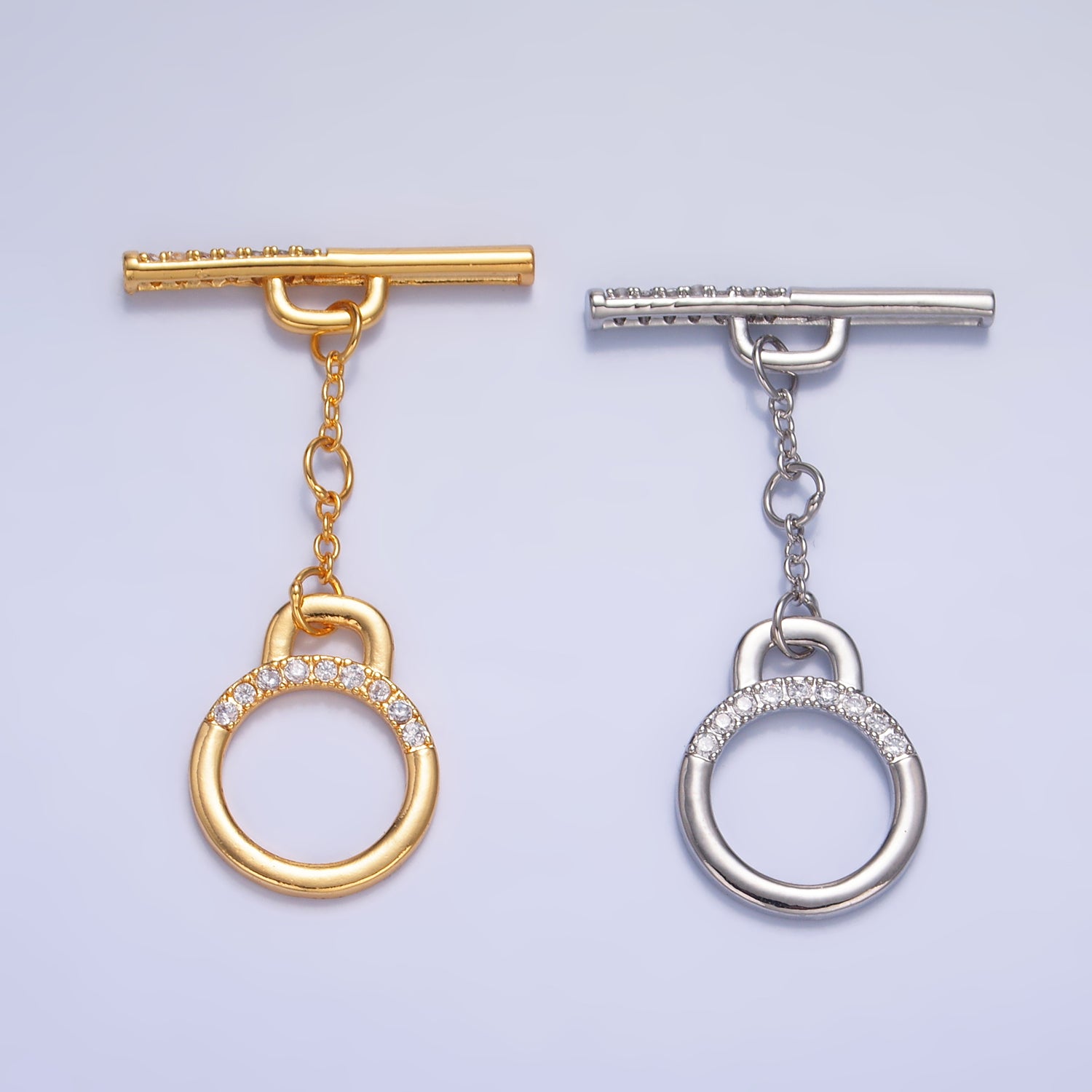 24K Gold Filled 25mm Pave Minimalist Toggle Clasps Closure Findings in Gold & Silver | Z1039