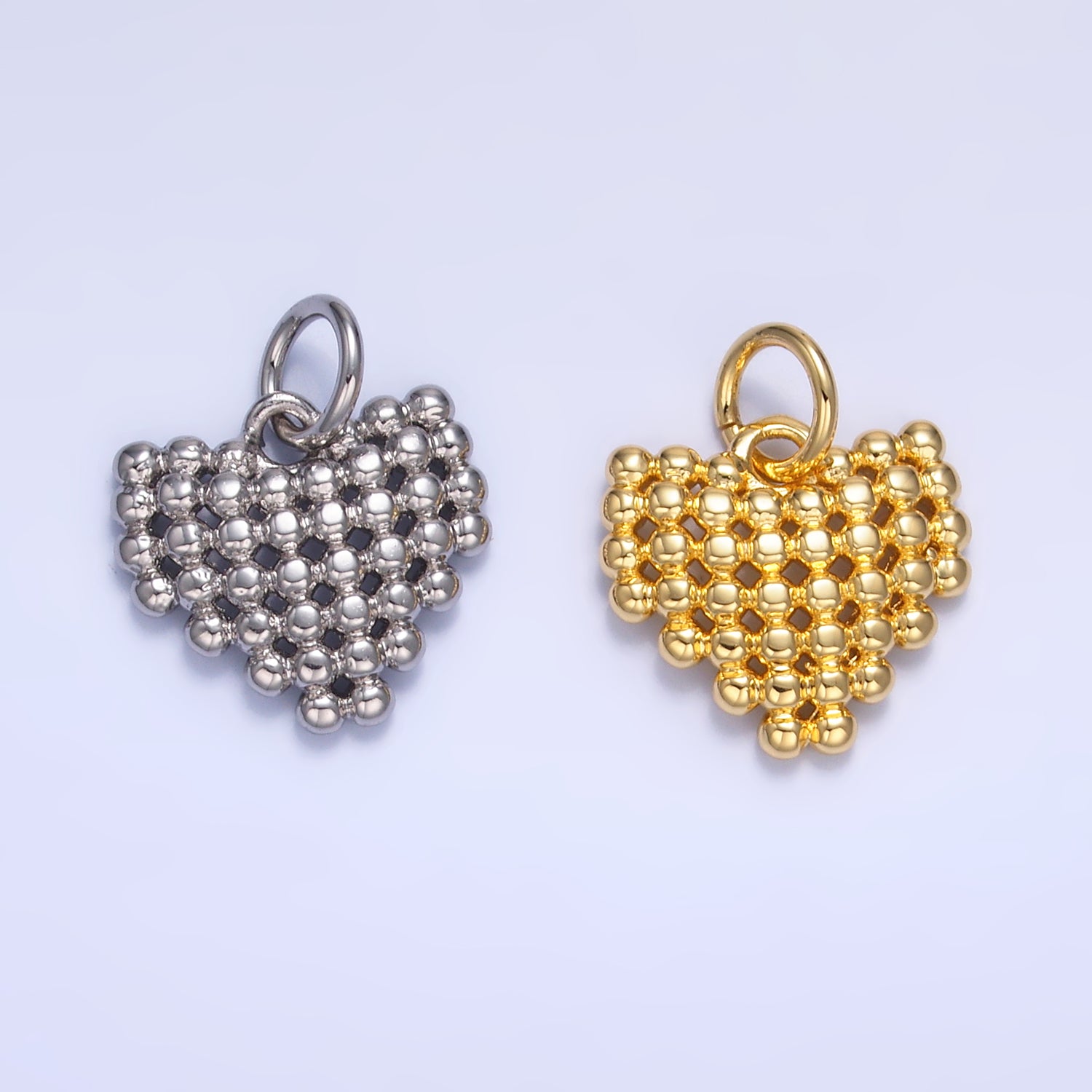 24K Gold Filled Beaded Ball Heart Charm in Gold & Silver | W785