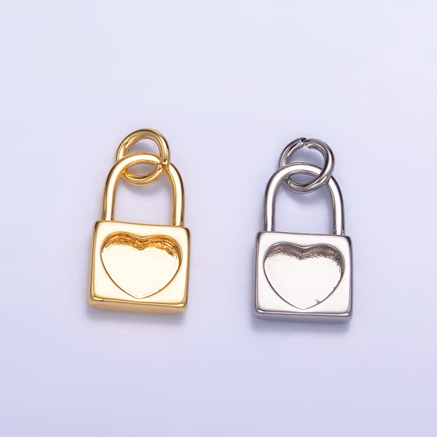 24K Gold Filled Heart Padlock Mini Charm in Gold & Silver | W871