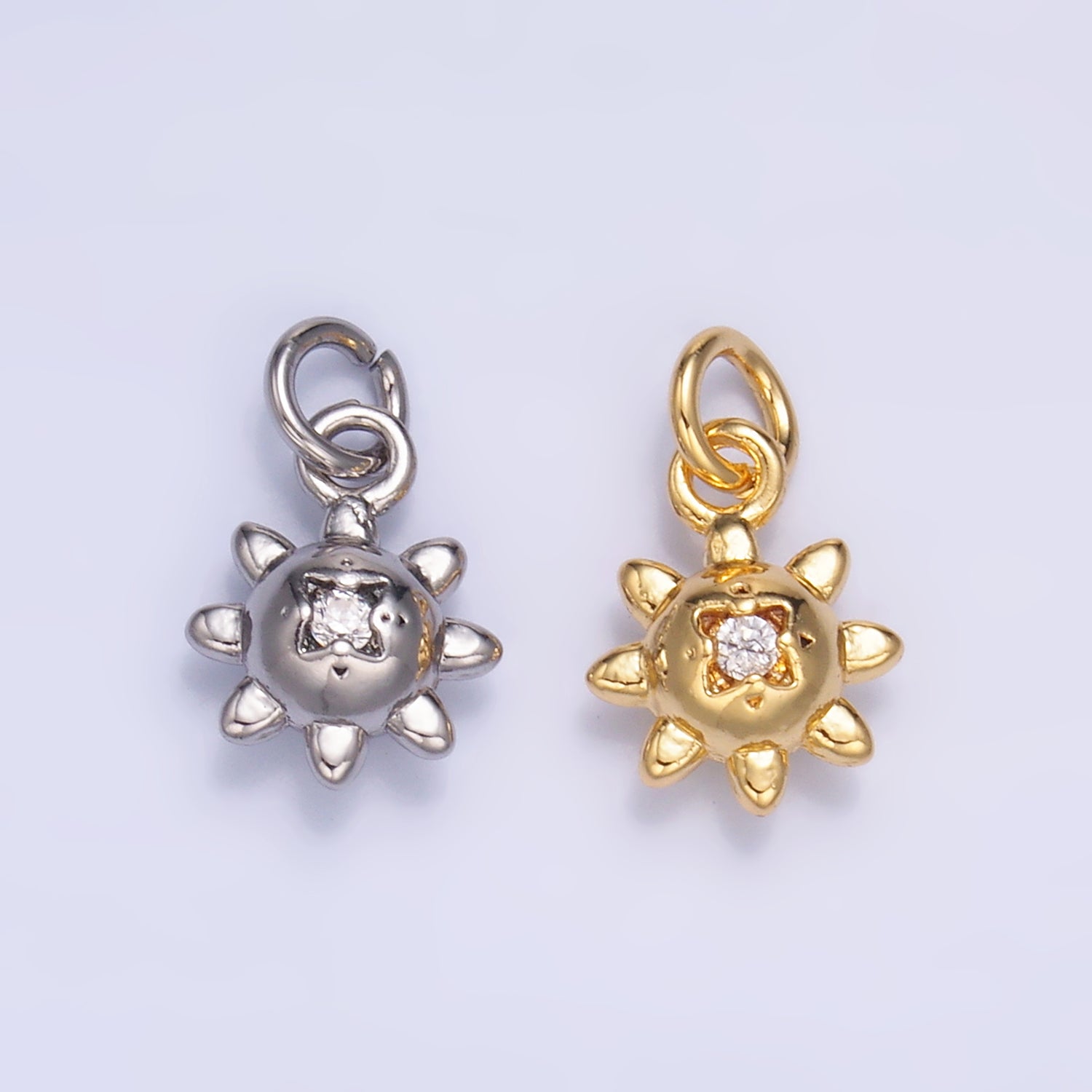 24K Gold Filled CZ Celestial Sun Charm in Gold & Silver | W879