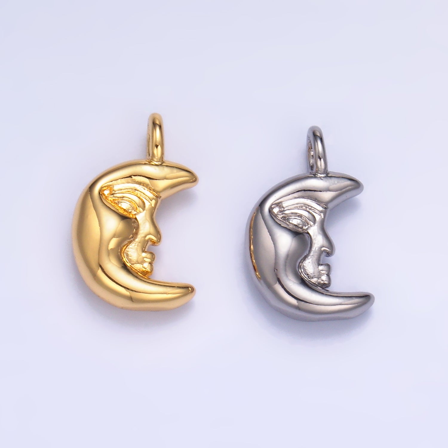 24K Gold Filled Celestial Crescent Moon Face Charm in Gold & Silver | W833