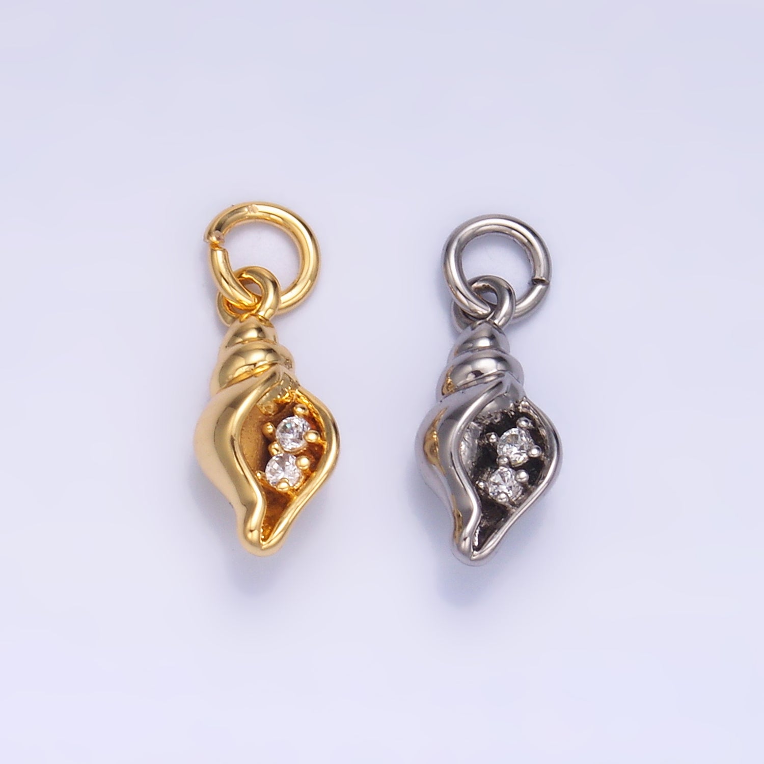 24K Gold Filled Clear CZ Conch Sea Shell Charm in Gold & Silver | W878