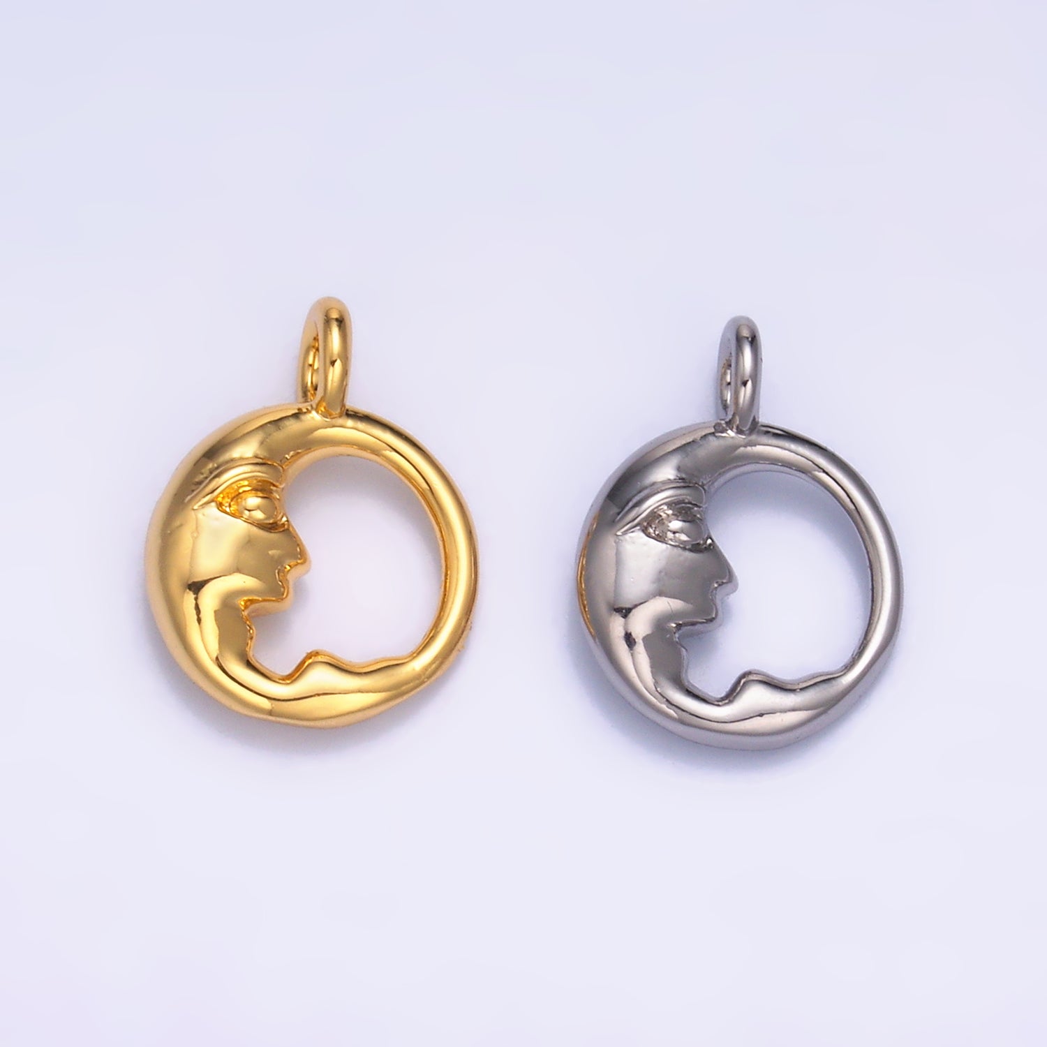 24K Gold Filled Crescent Moon Face Open Round Charm in Gold & Silver | W832