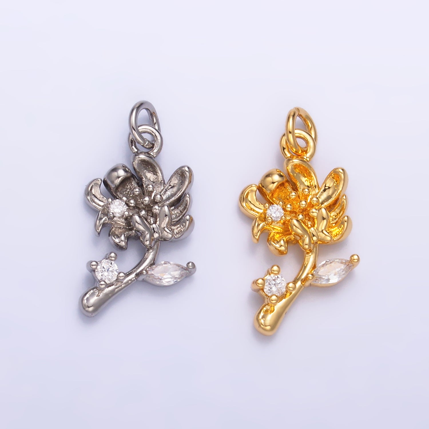 24K Gold Filled CZ Flower 3D Multidimensional Charm in Gold & Silver | W793