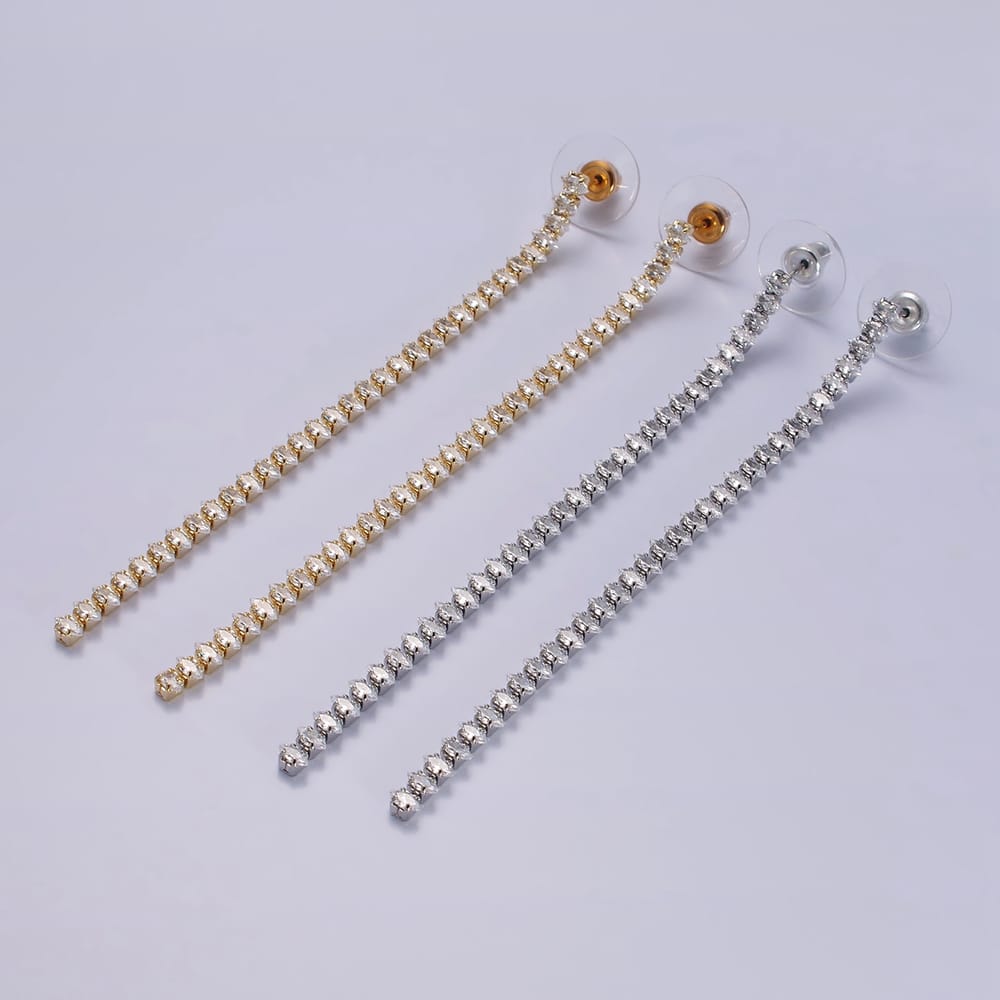 95mm Clear Marquise CZ Linear Drop Stud Earrings in Gold & Silver | AE285 AE286