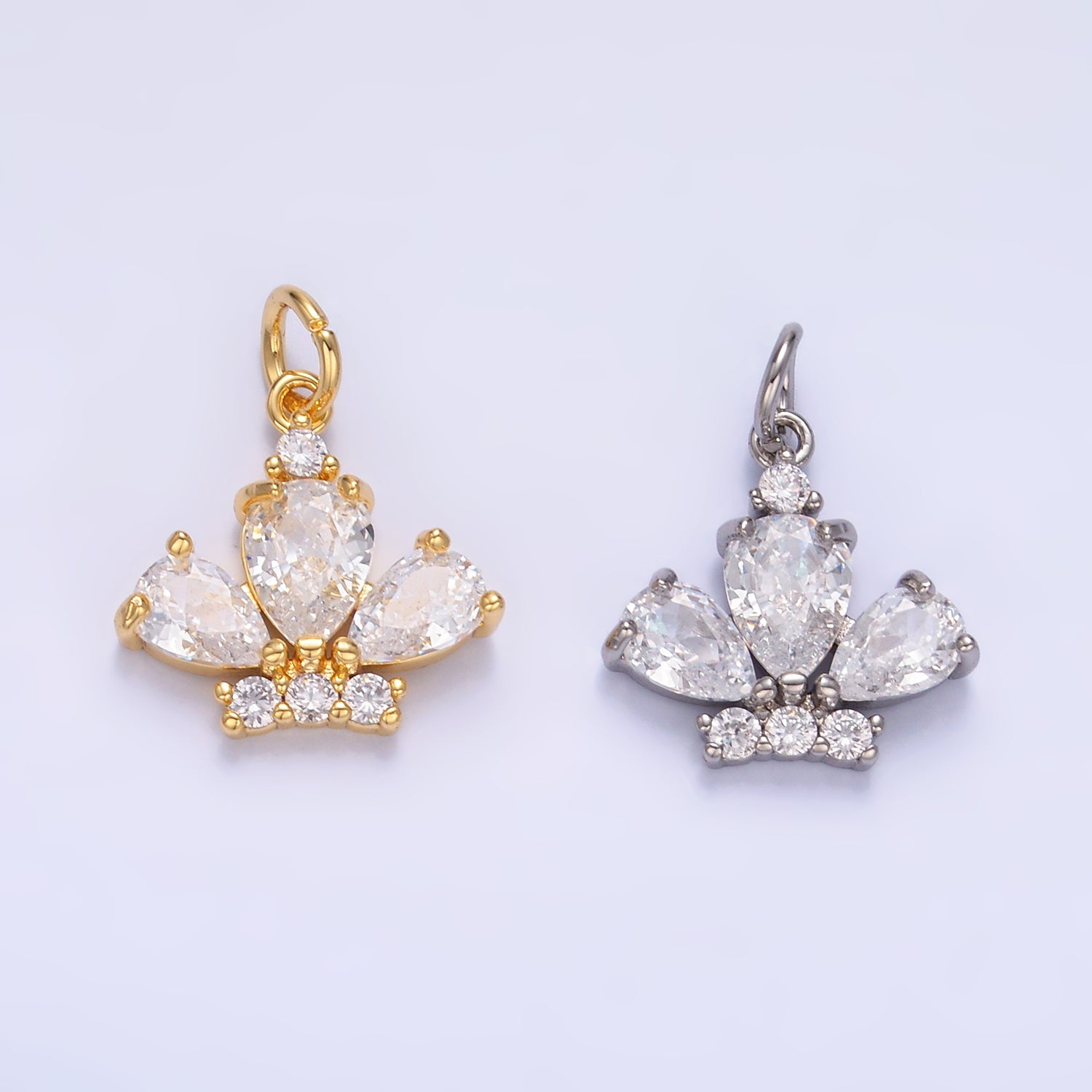 24K Gold Filled Clear CZ Micro Paved Crown Mini Charm in Gold & Silver | W808