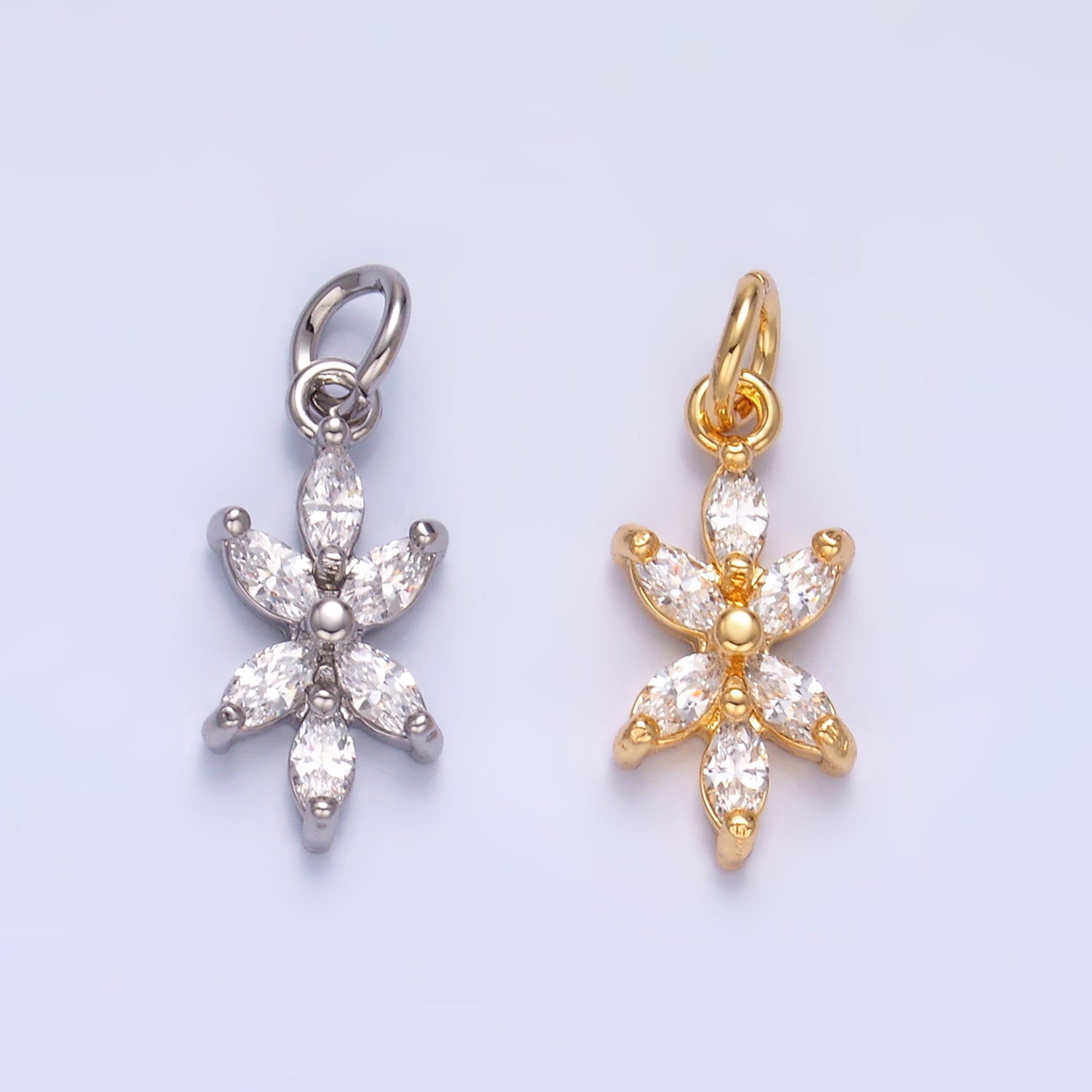 24K Gold Filled Marquise CZ Flower Mini Charm in Gold & Silver | W809