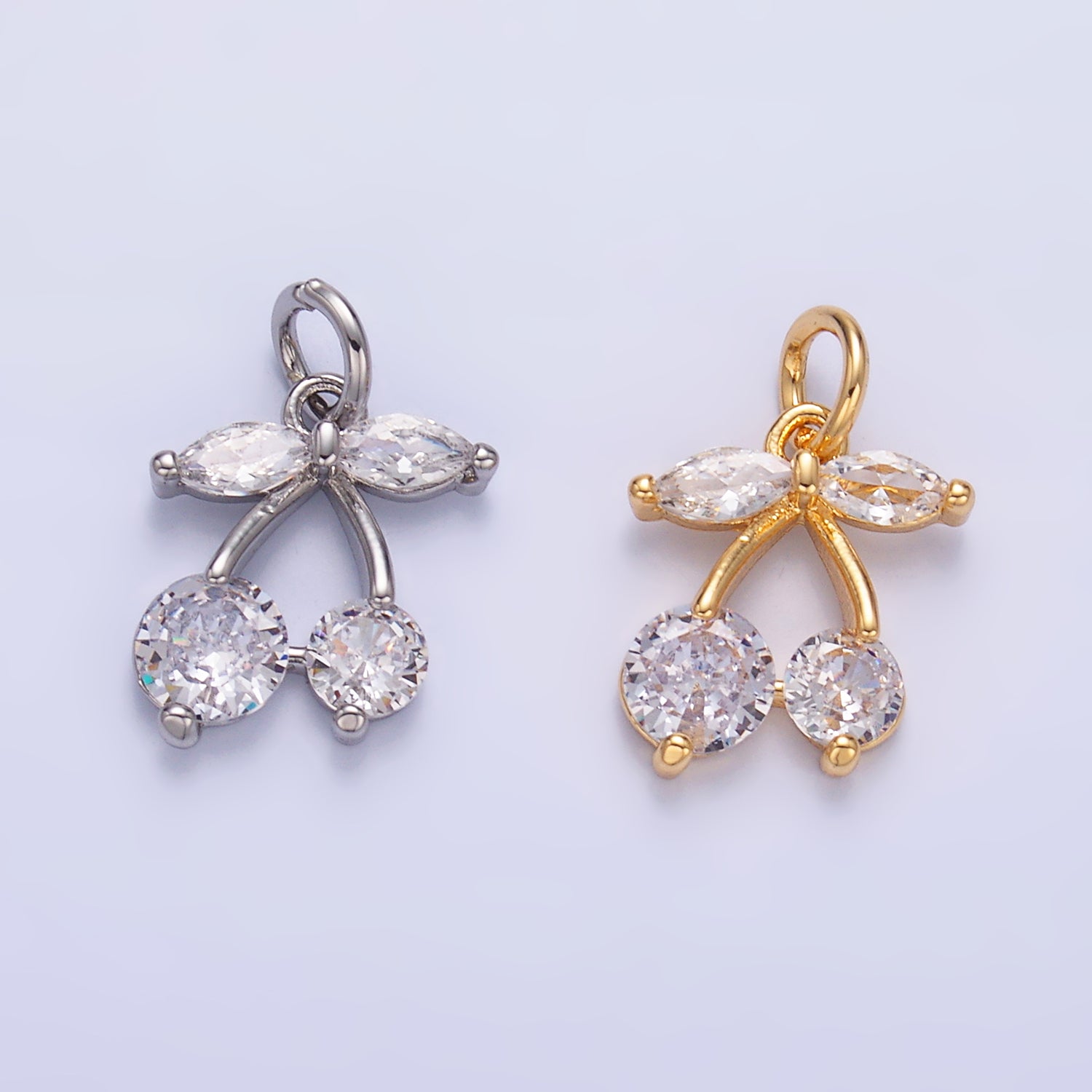 24K Gold Filled Clear CZ Cherry Fruit Charm in Gold & Silver | W807