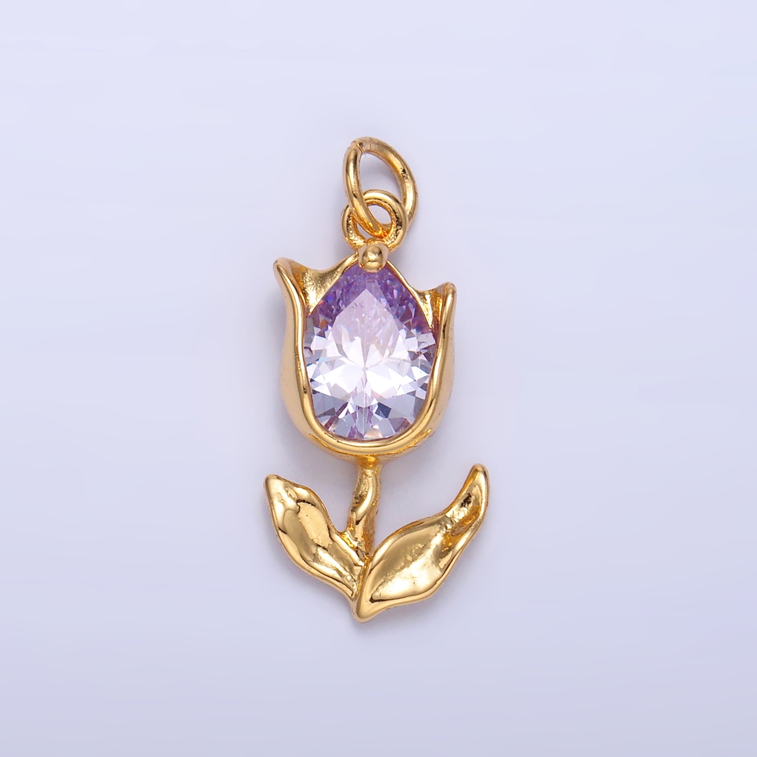 24K Gold Filled Clear, Pink CZ Tulip Charm in Gold & Silver | W819 W820 M182