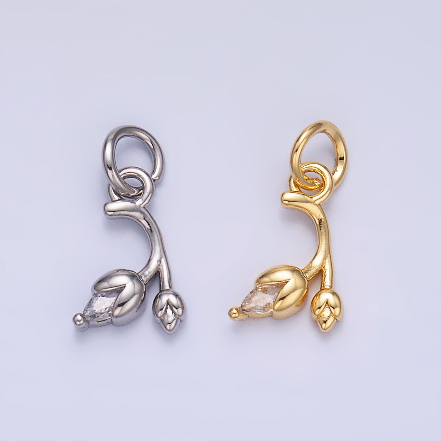 24K Gold Filled Marquise CZ Tulip Flower Mini Charm in Gold 24K Gold Filled Marquise CZ Tulip Flower Mini Charm in Gold