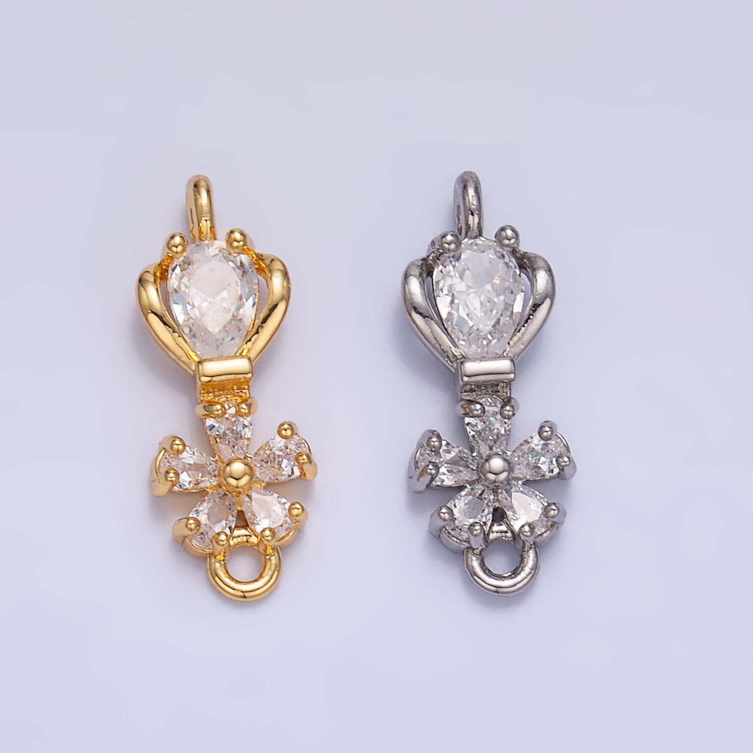 24K Gold Filled Flower CZ Connector in Gold & Silver | Y002