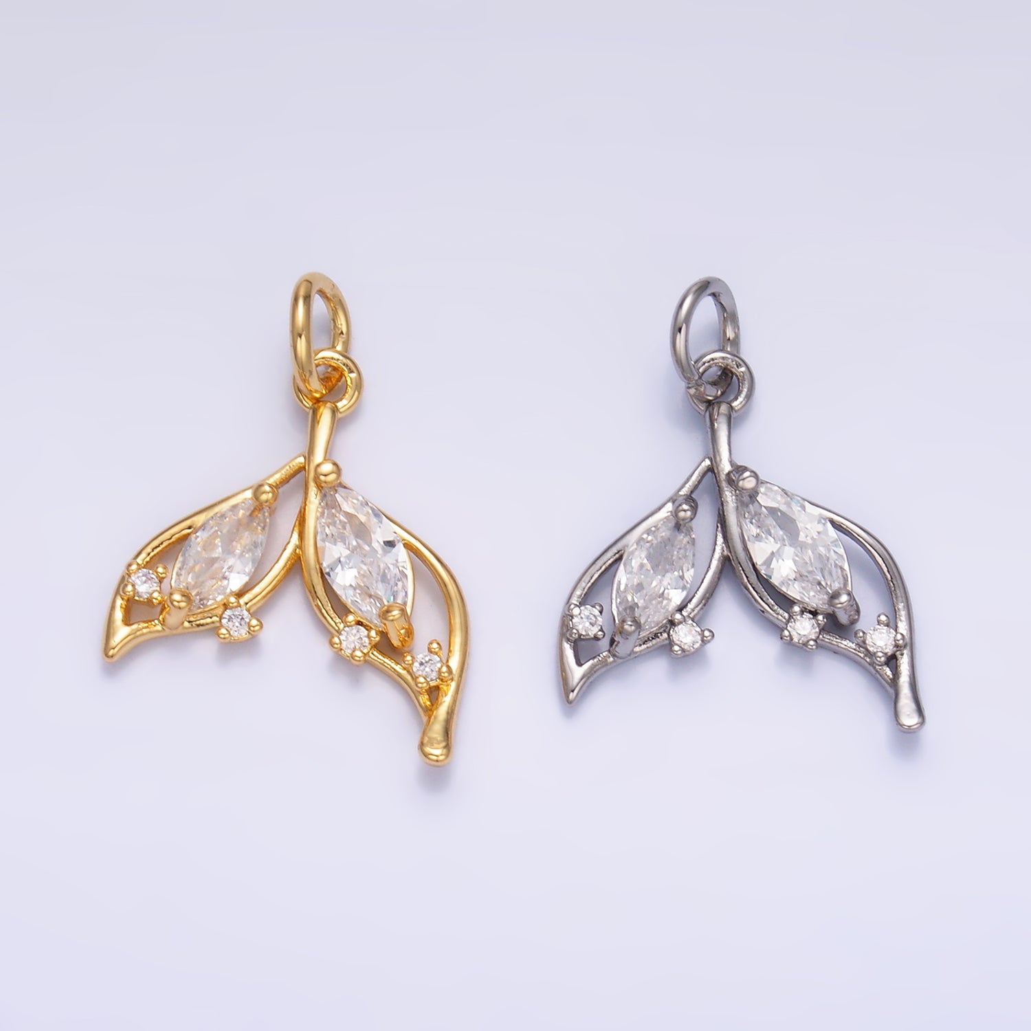 24K Gold Filled Marquise CZ Tail Sea Charm in Gold & Silver | W804