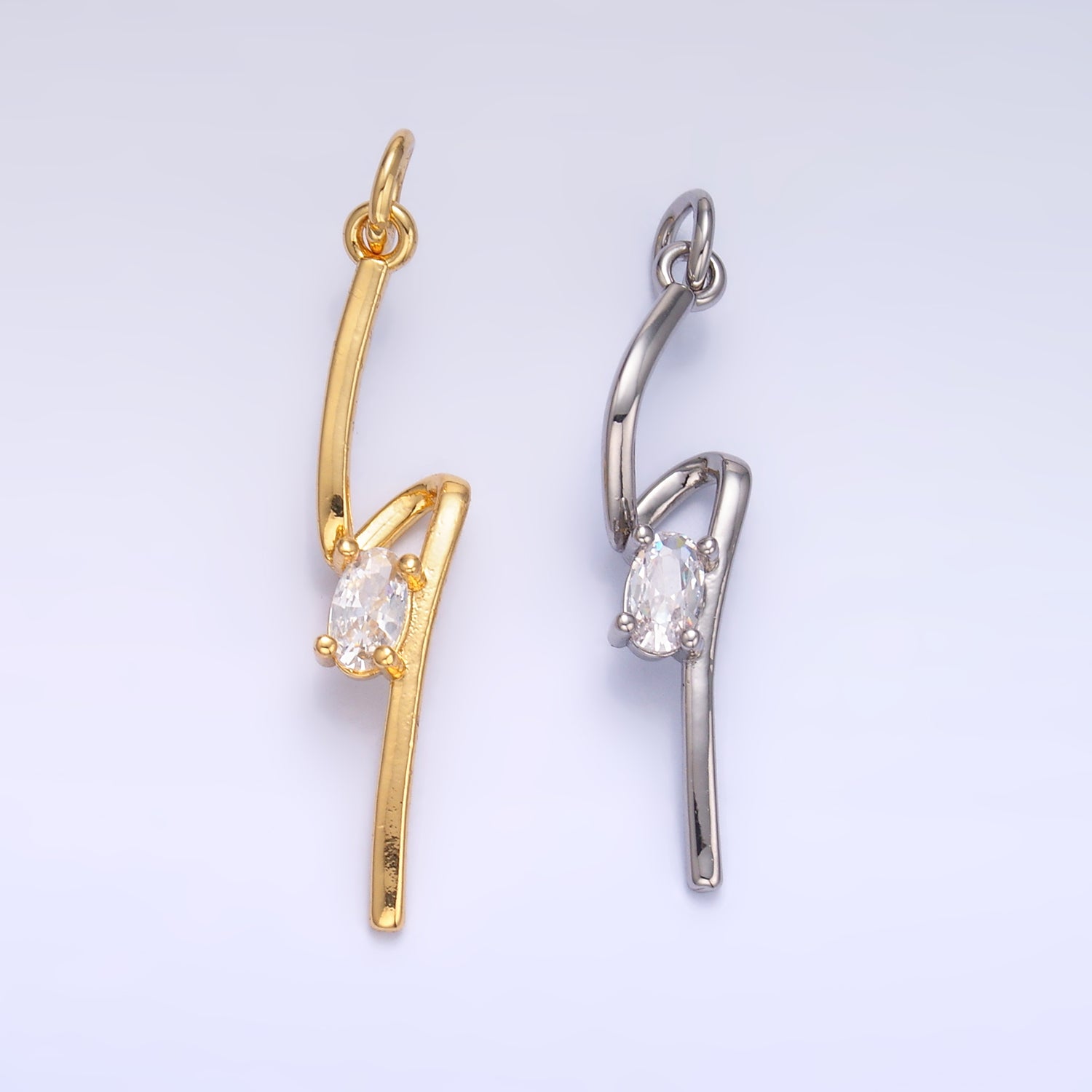 24K Gold Filled Clear CZ Geometric Lightning Bolt Charm in Gold & Silver | W814