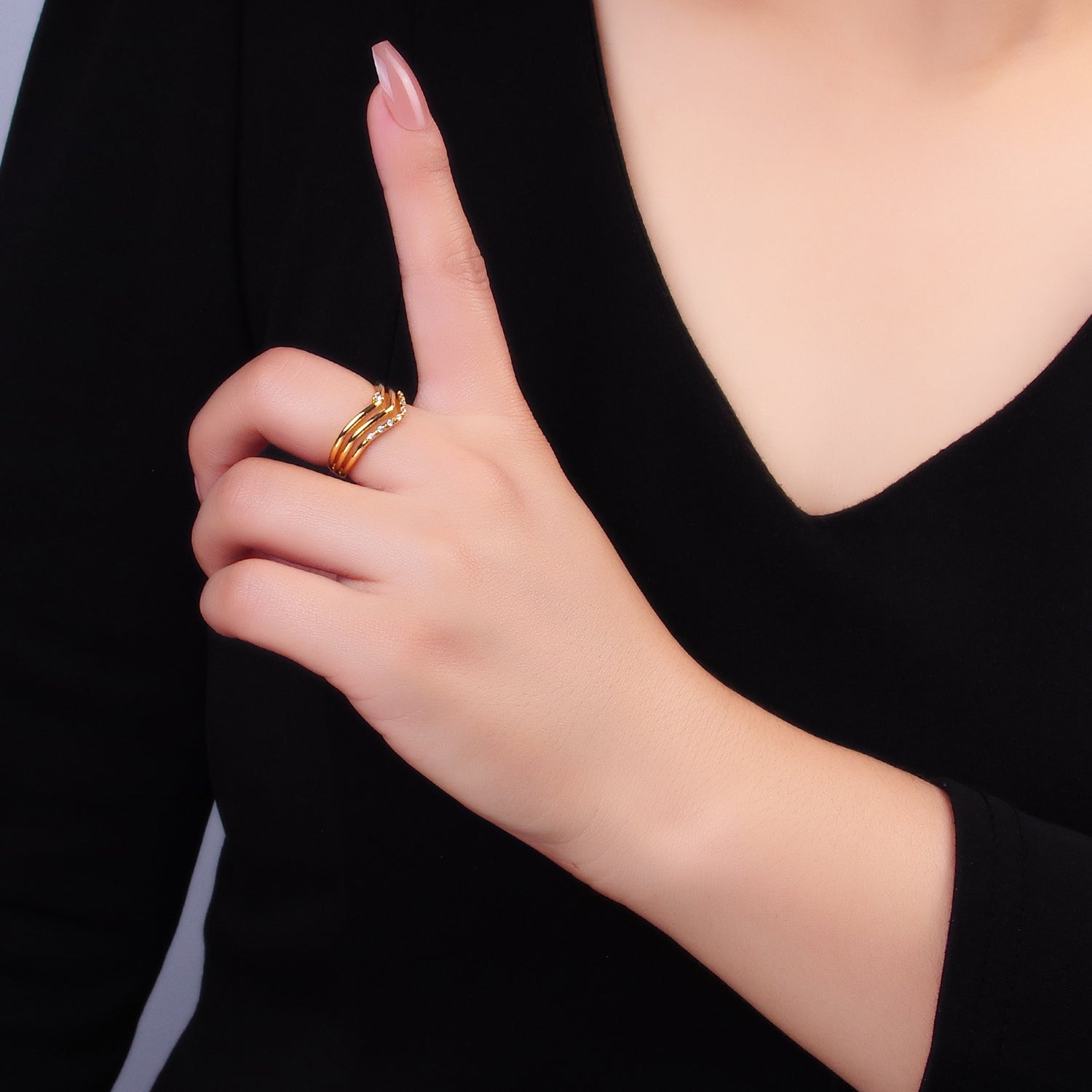 24k Gold Filled Wishbone Triple Layer Ring | O-00306
