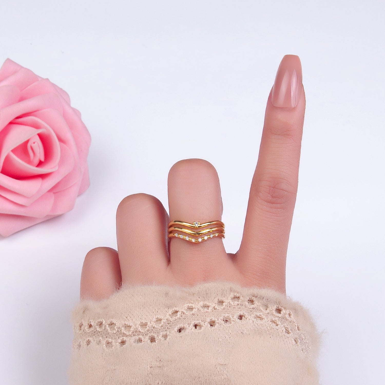 24k Gold Filled Wishbone Triple Layer Ring | O-00306