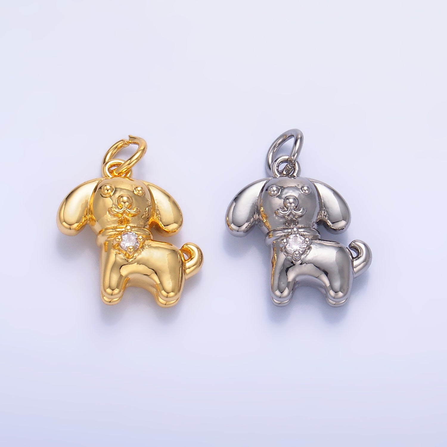 24K Gold Filled CZ Dog Pet Animal 3D Multidimensional Charm in Gold & Silver | W891