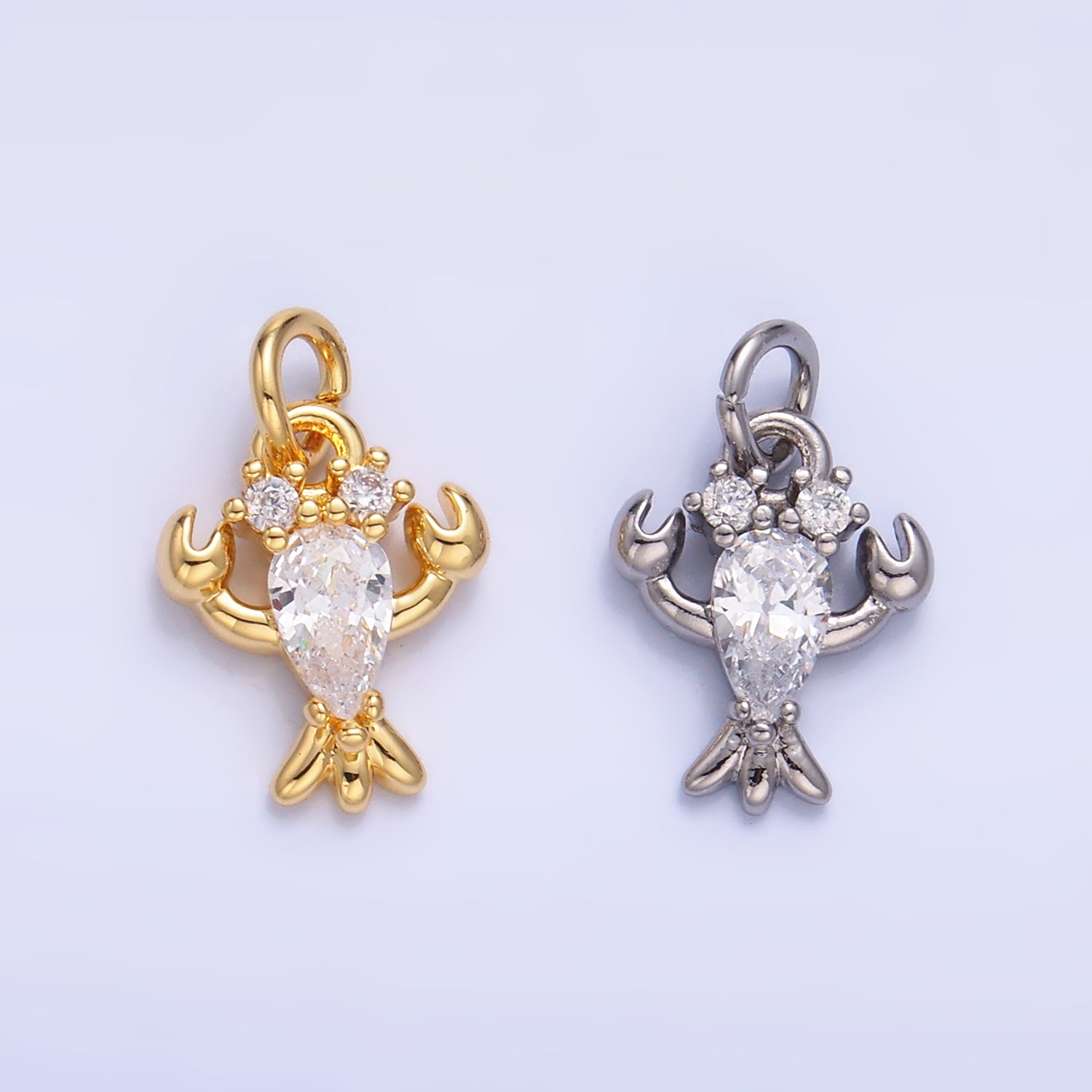 24K Gold Filled Clear CZ Lobster Crustacean Sea Animal Mini Charm in Gold & Silver | W886