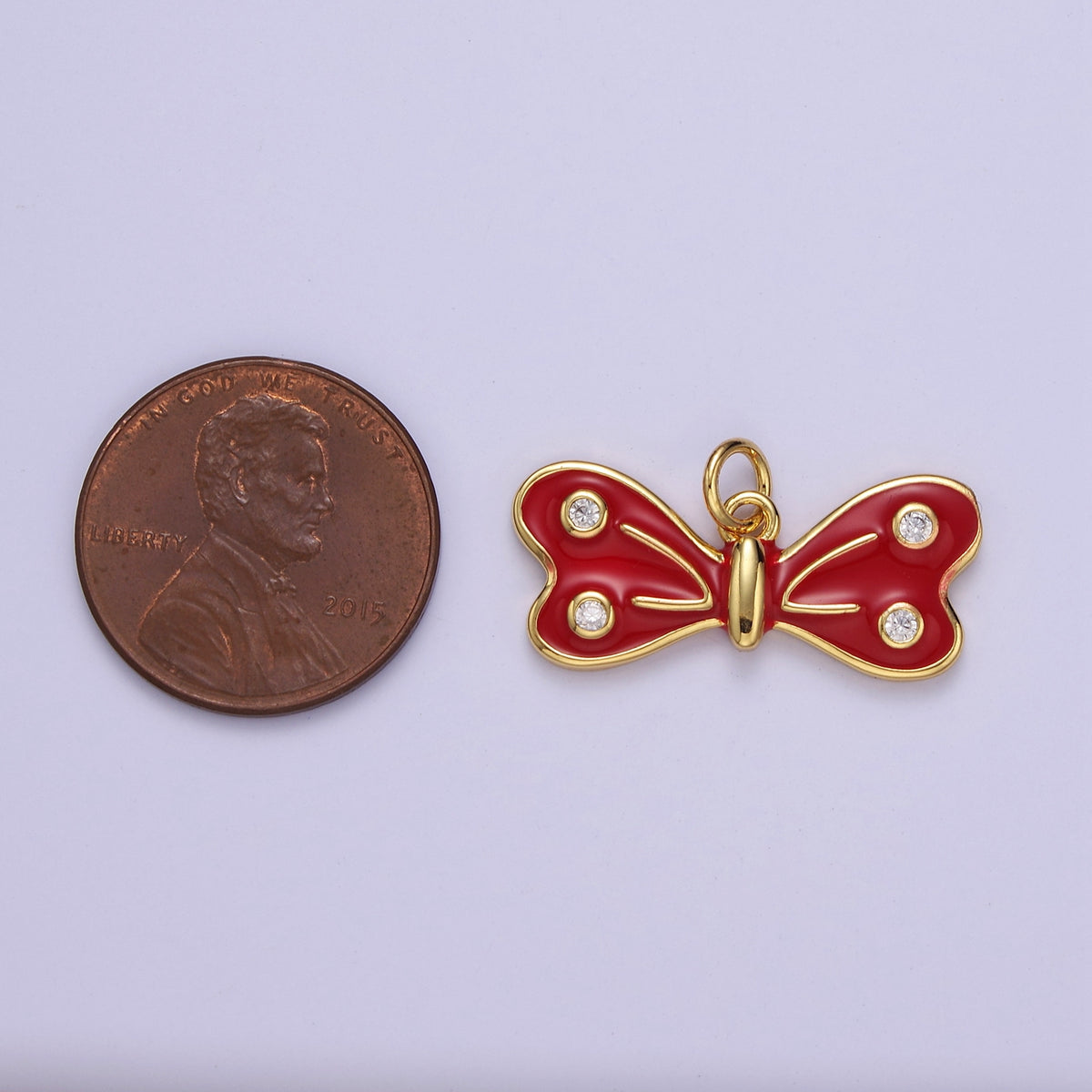 24K Gold Filled 14mm Black, Red, Pink Enamel CZ Dotted Charm | E765 - E767