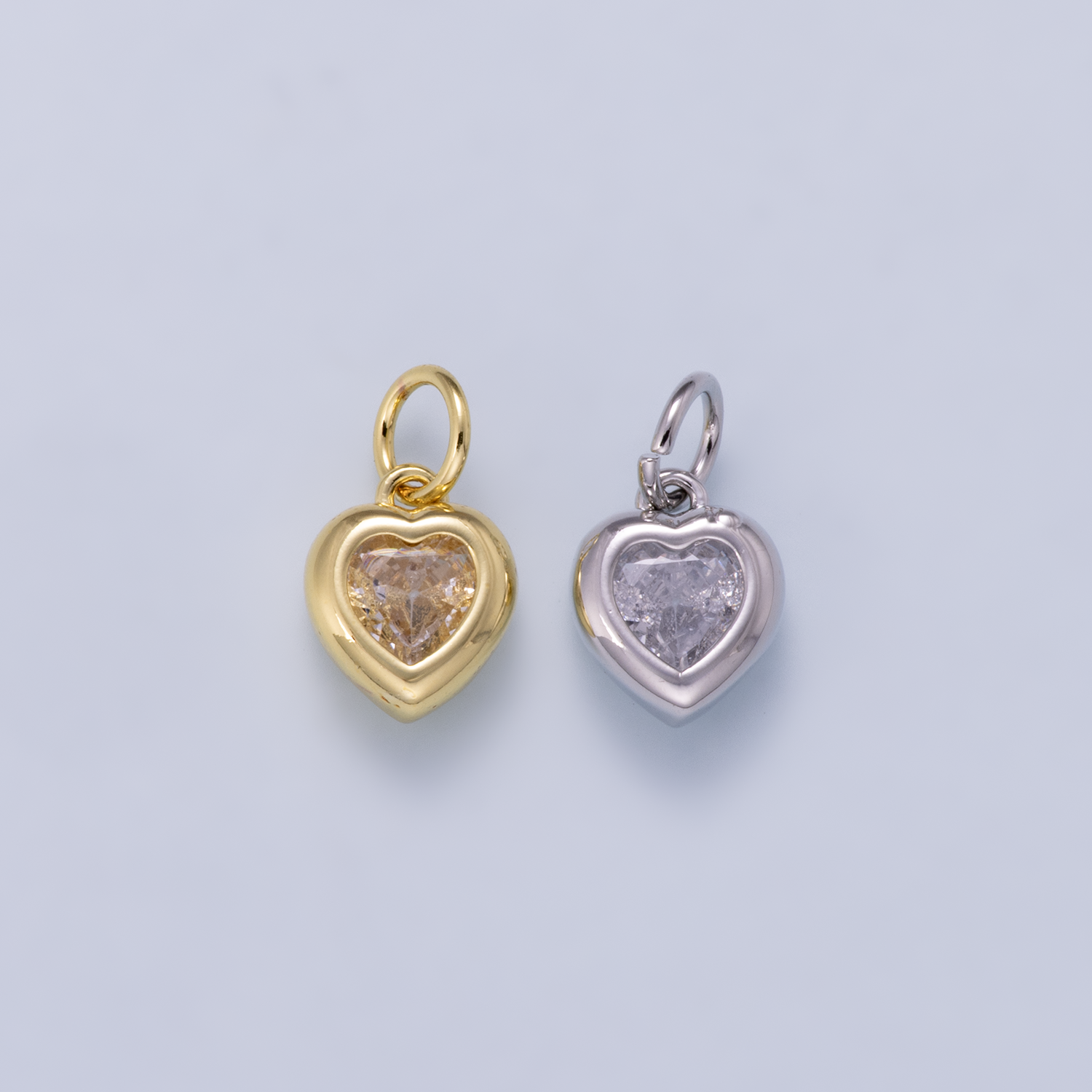 24K Gold Filled 9mm Clear CZ Heart Bezel Charm in Gold & Silver | Charms-01265