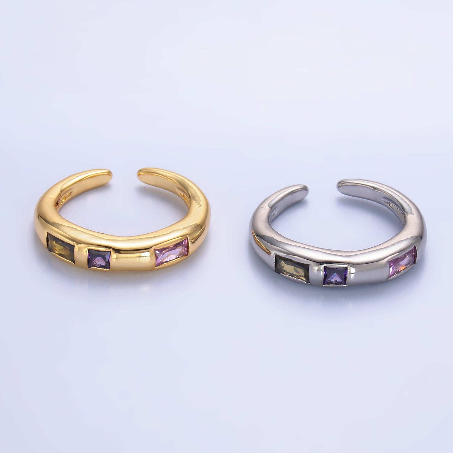 24K Gold Filled Multicolor Linear CZ Ring in Gold & Silver | O750 O742