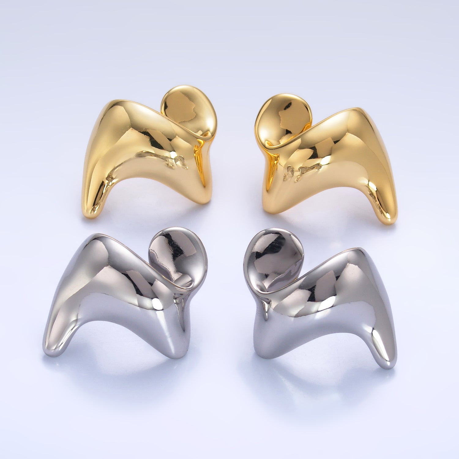 24K Gold Filled Geometric Curved Wide Stud Earrings in Gold & Silver | AB917 AB918