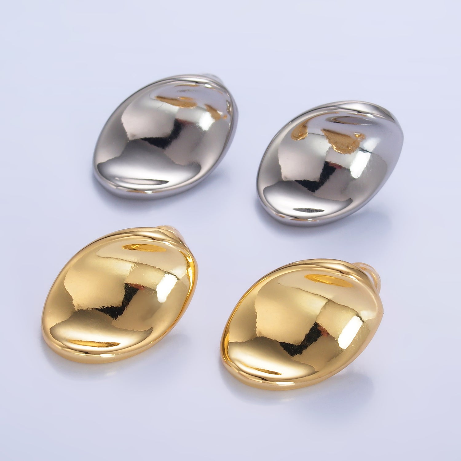 24K Gold Filled Curved Oval Stud Earrings in Gold & Silver | AB919 AB921