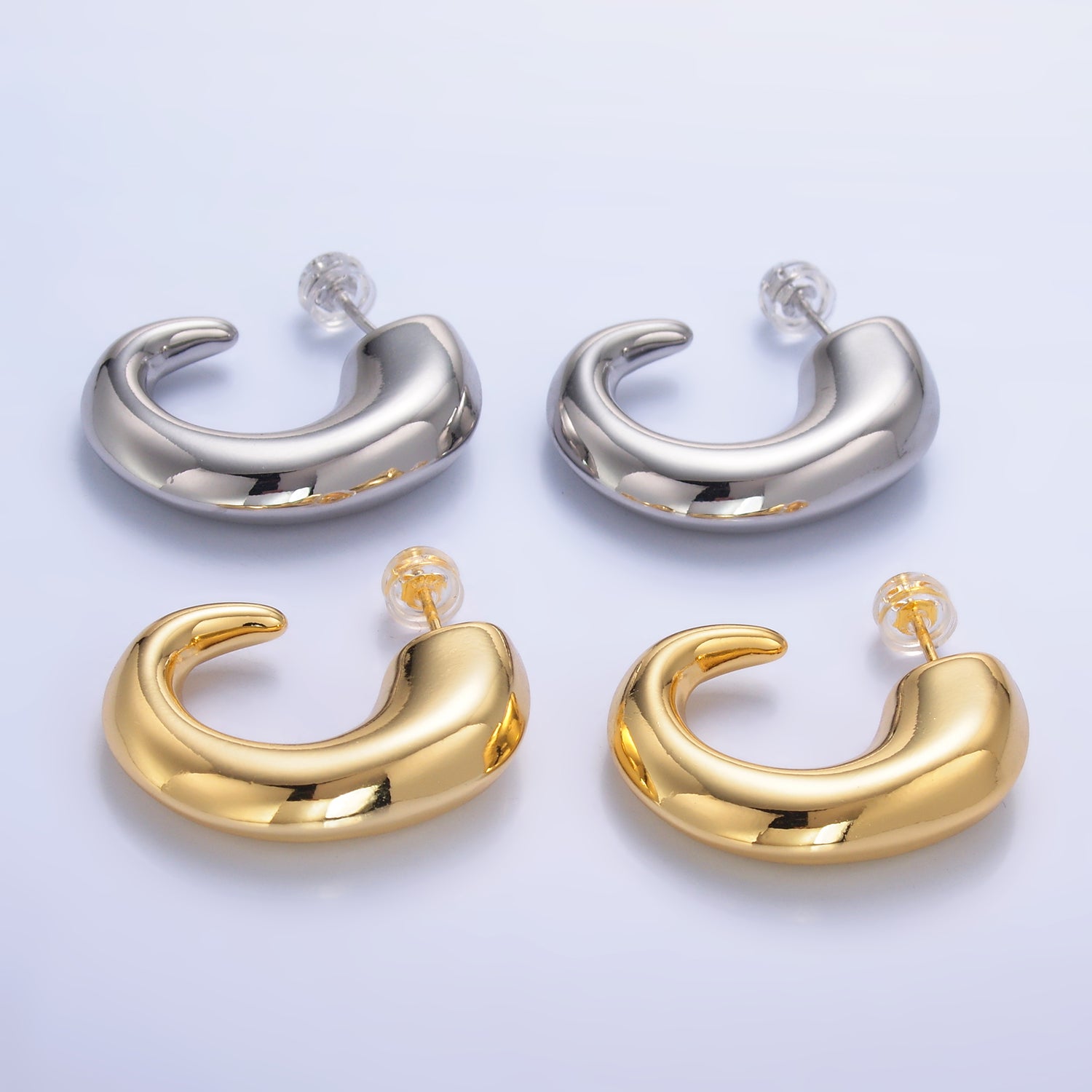 24K Gold Filled 30mm Minimalist J-Shaped Hoop Earrings in Gold & Silver | AB800 AB860