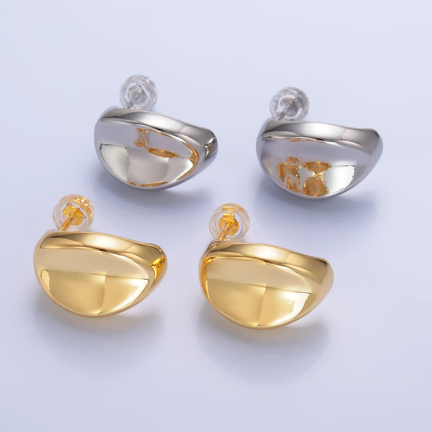 24K Gold Filled 20mm Edged Dome C-Shaped Hoop Earrings in Gold & Silver | AB796 AB797