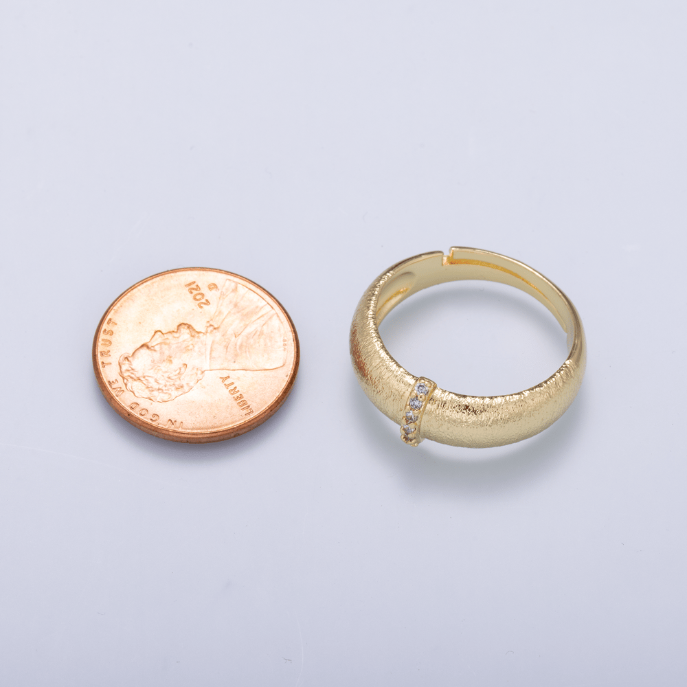 16K Gold Filled Micro Paved CZ Rondelle Lined Textured Adjustable Ring | Rings-00433