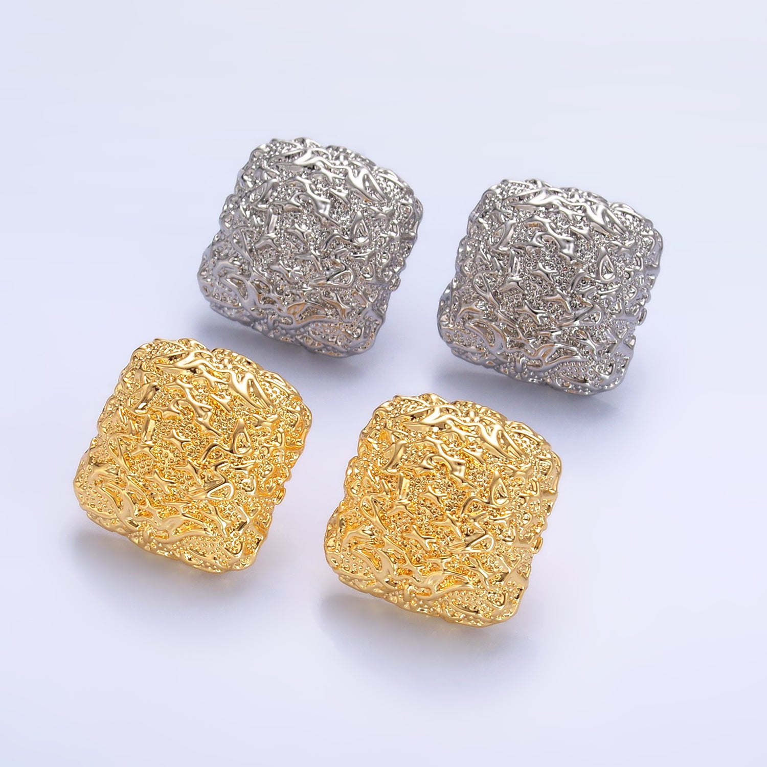 24K Gold Filled Hammered Square Stud Earrings in Gold & Silver | AB883 AB899