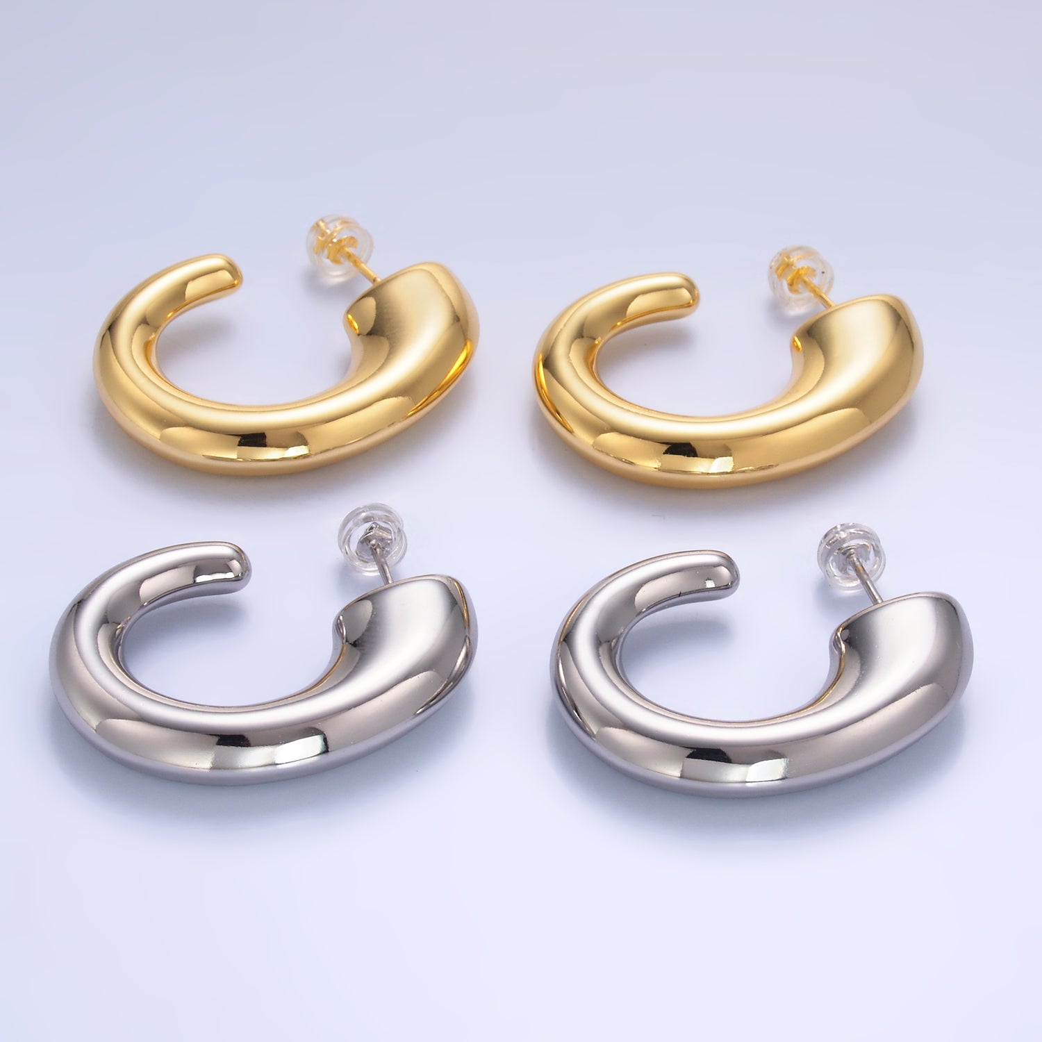 24K Gold Filled 35mm Minimalist J-Shaped Hoop Earrings in Gold & Silver | AB861 AB862