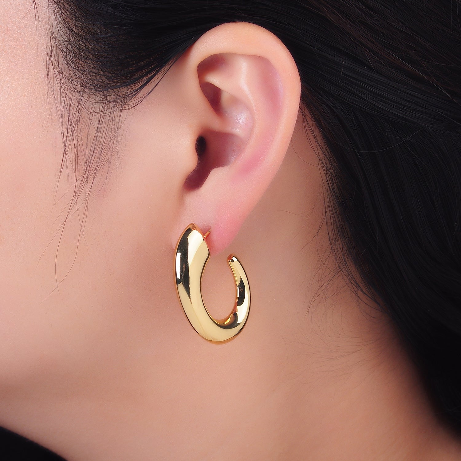 24K Gold Filled 35mm Minimalist J-Shaped Hoop Earrings in Gold & Silver | AB861 AB862